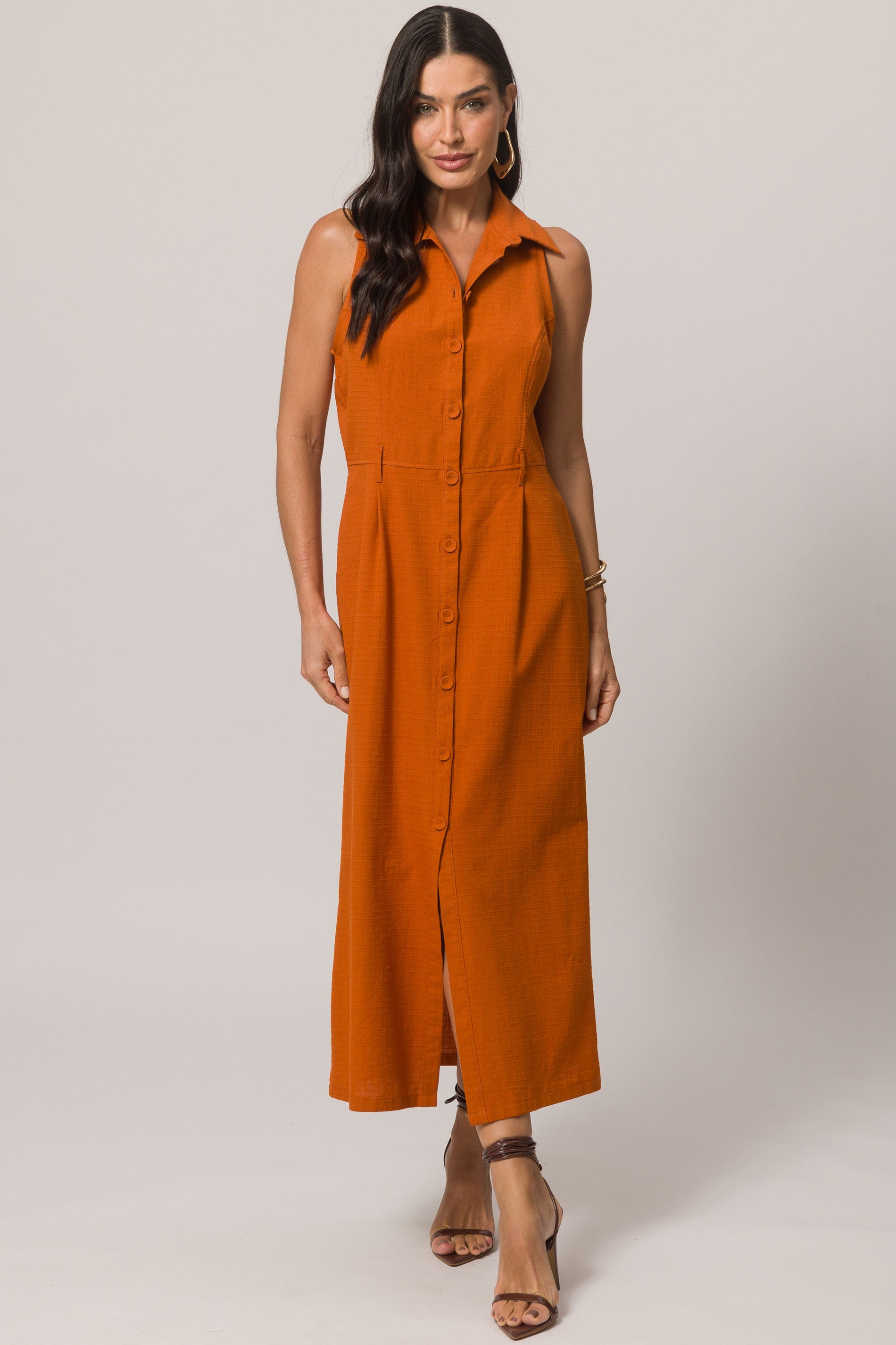 Vestido Longo sem Manga em Plano New Grid