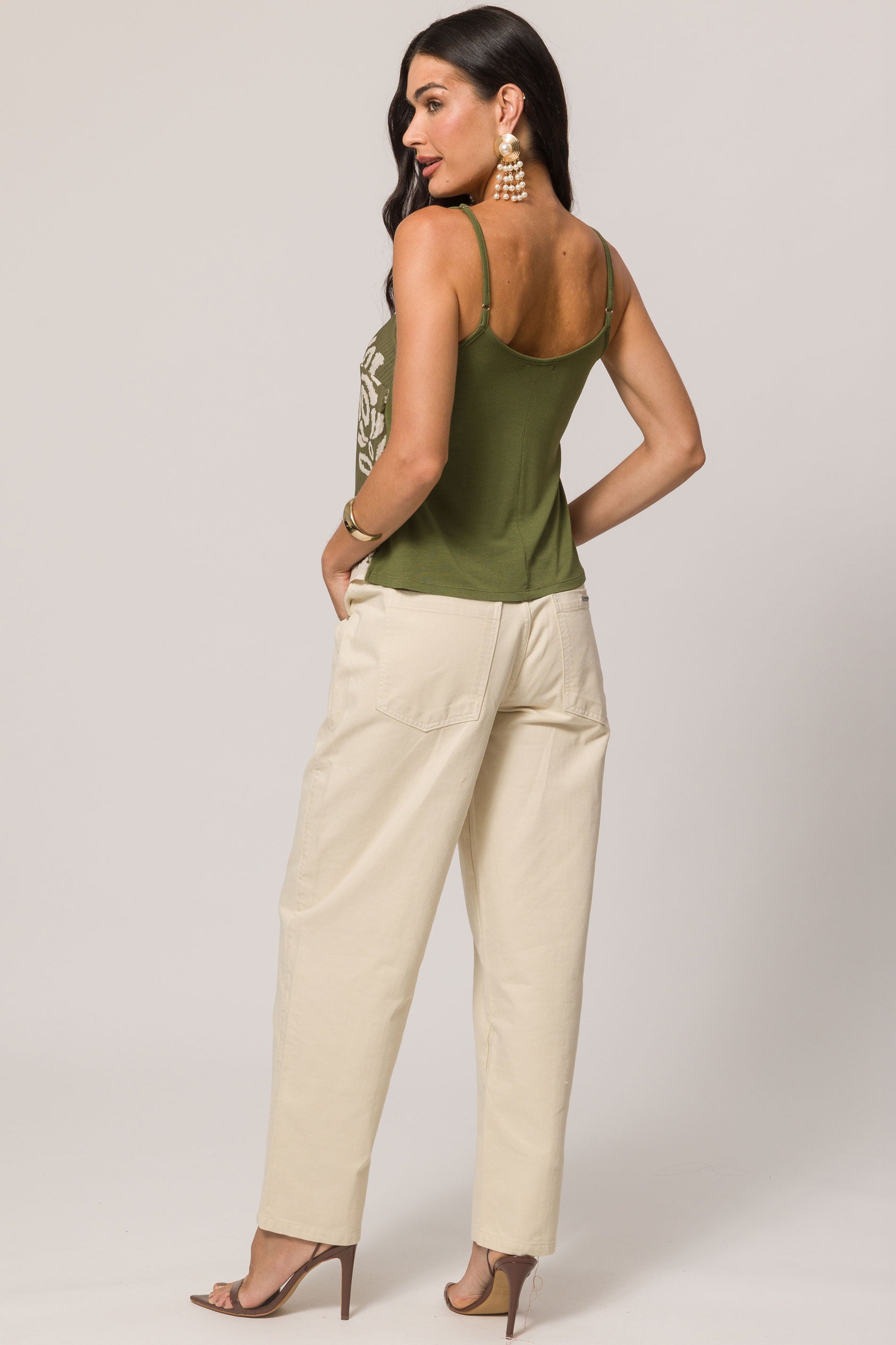 Blusa de Alça em Plano Crepe Stripe e Malha Viscose com Elastano