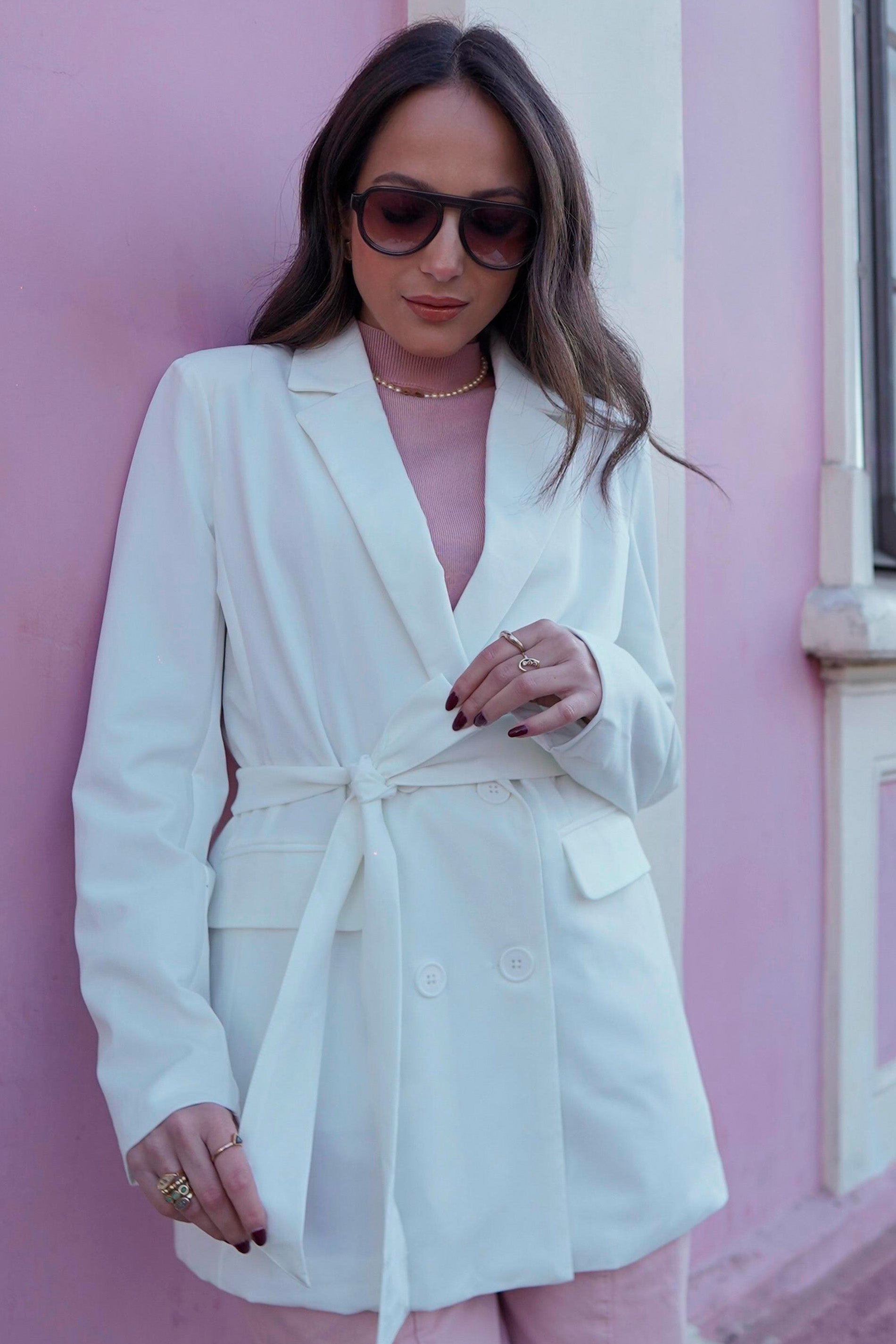 Blazer Alongado em Alfaiataria com Amarração