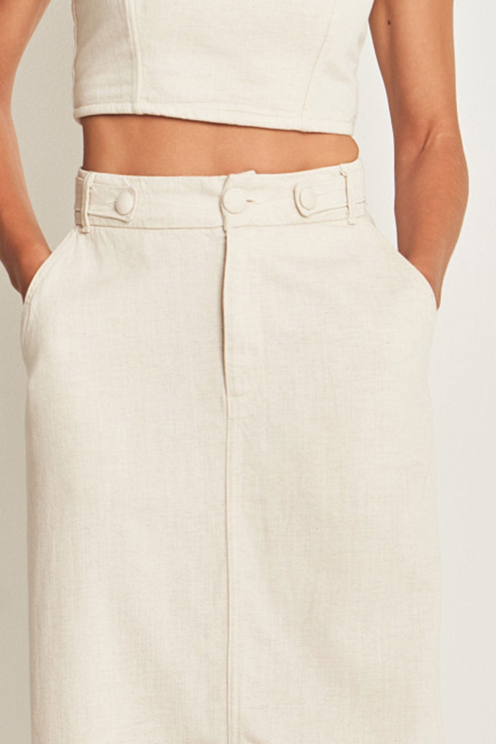 Saia Midi em Sarja Linho com Regulador