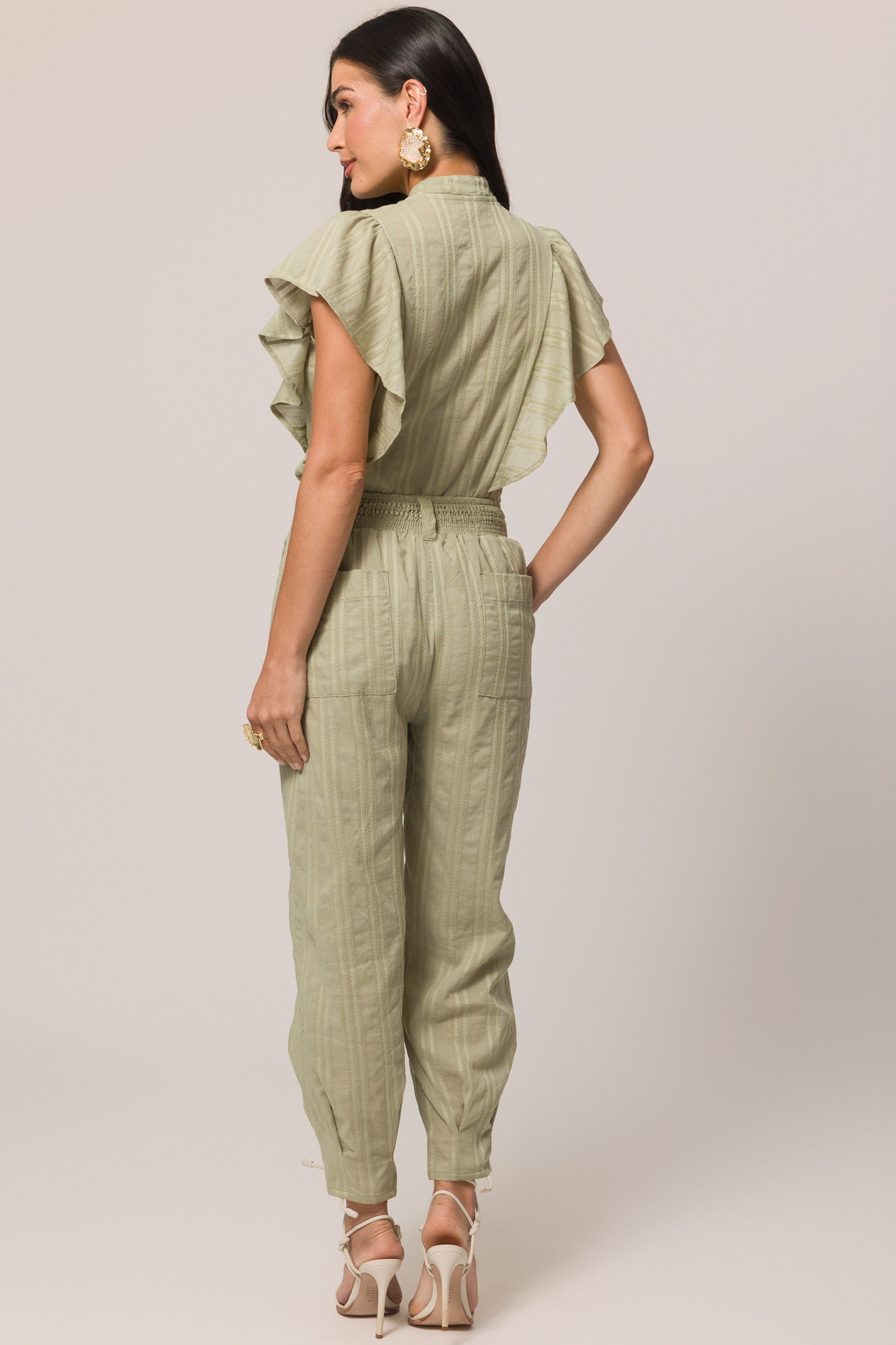 Calça em Cambraia Listrada com Cintura Alta