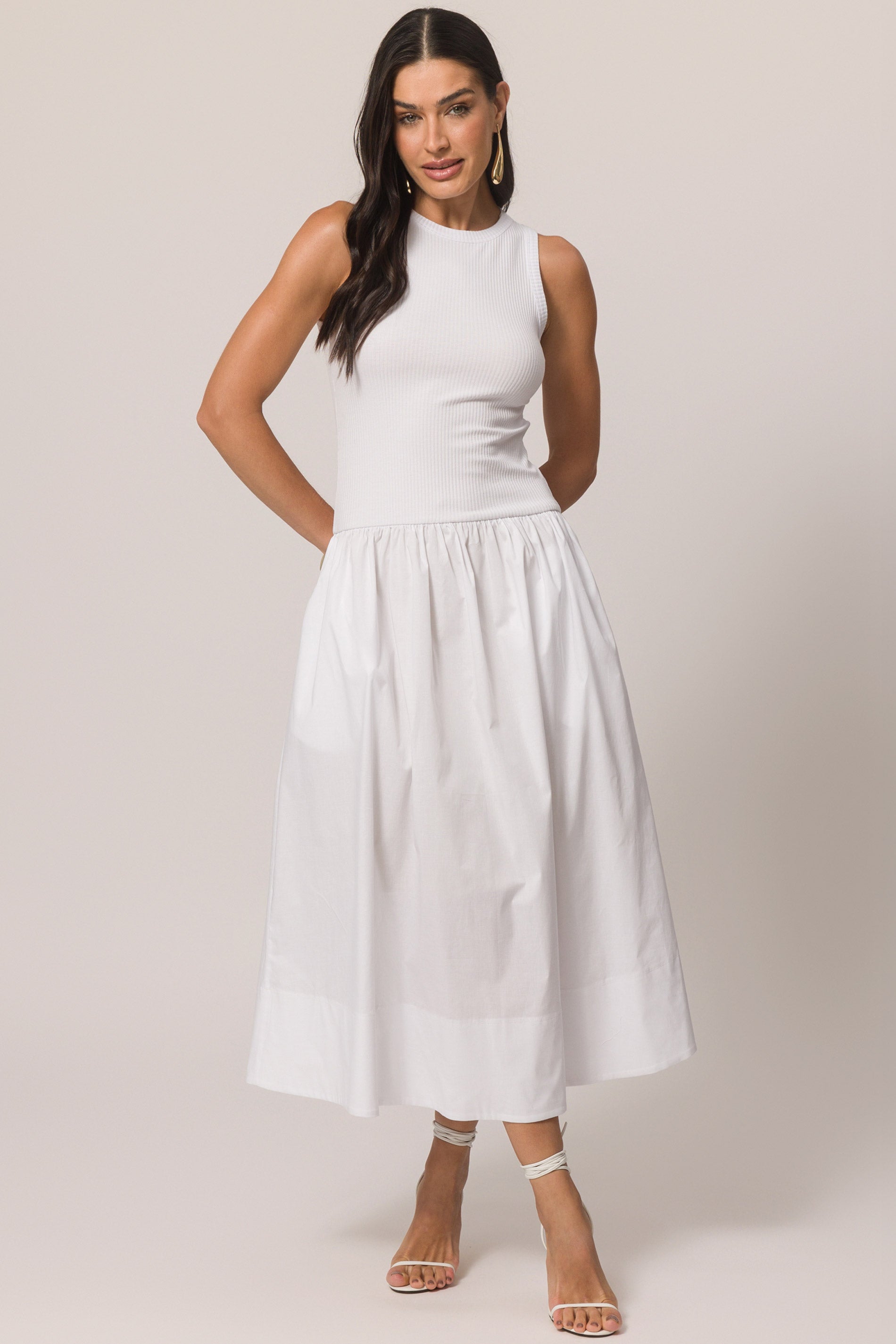 Vestido Longo em Tricoline com Elastano e Ribana