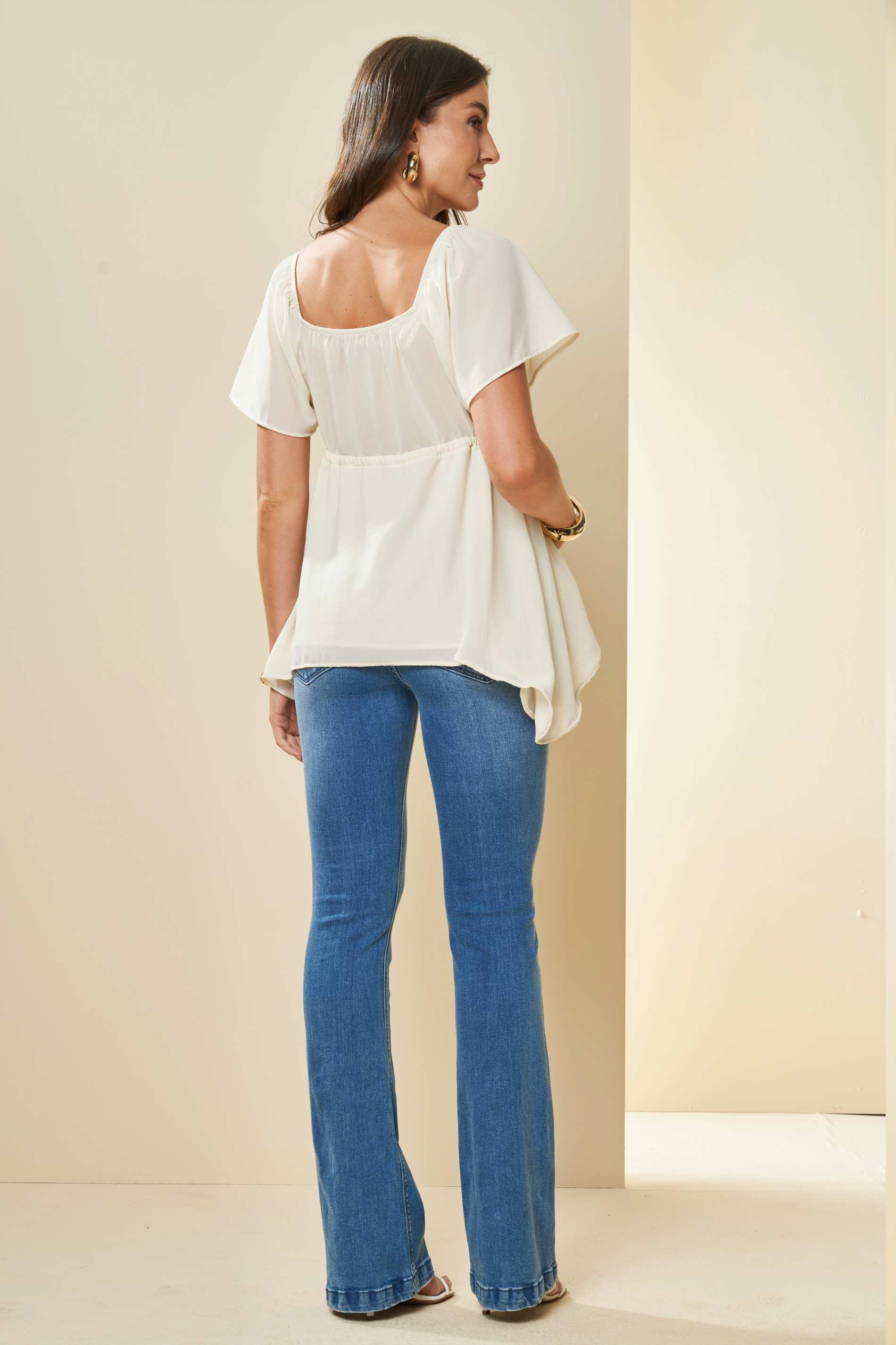 Calça Flare Tulipa em Jeans com Elastano