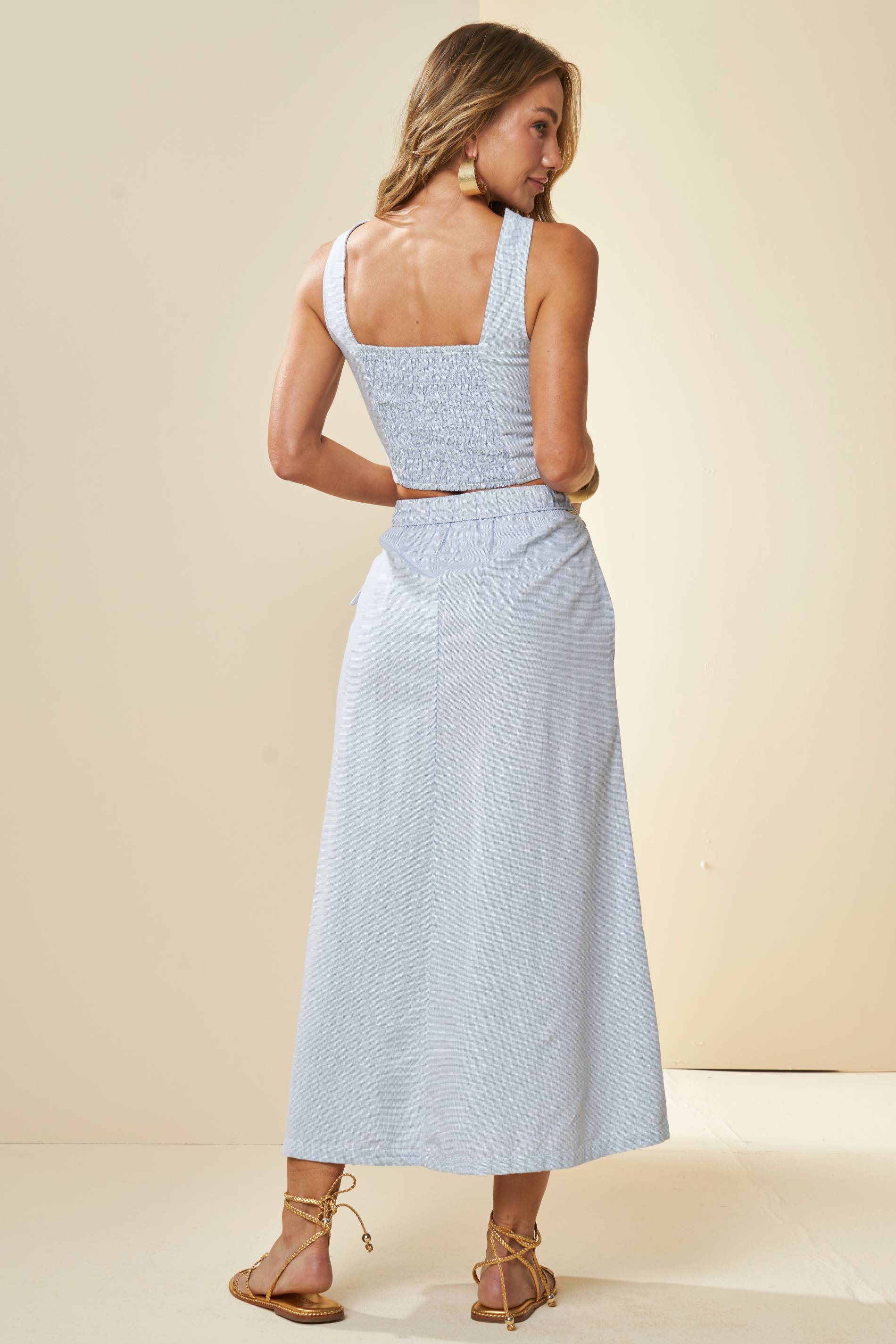 Saia Midi Veraneio em Sarja com Textura