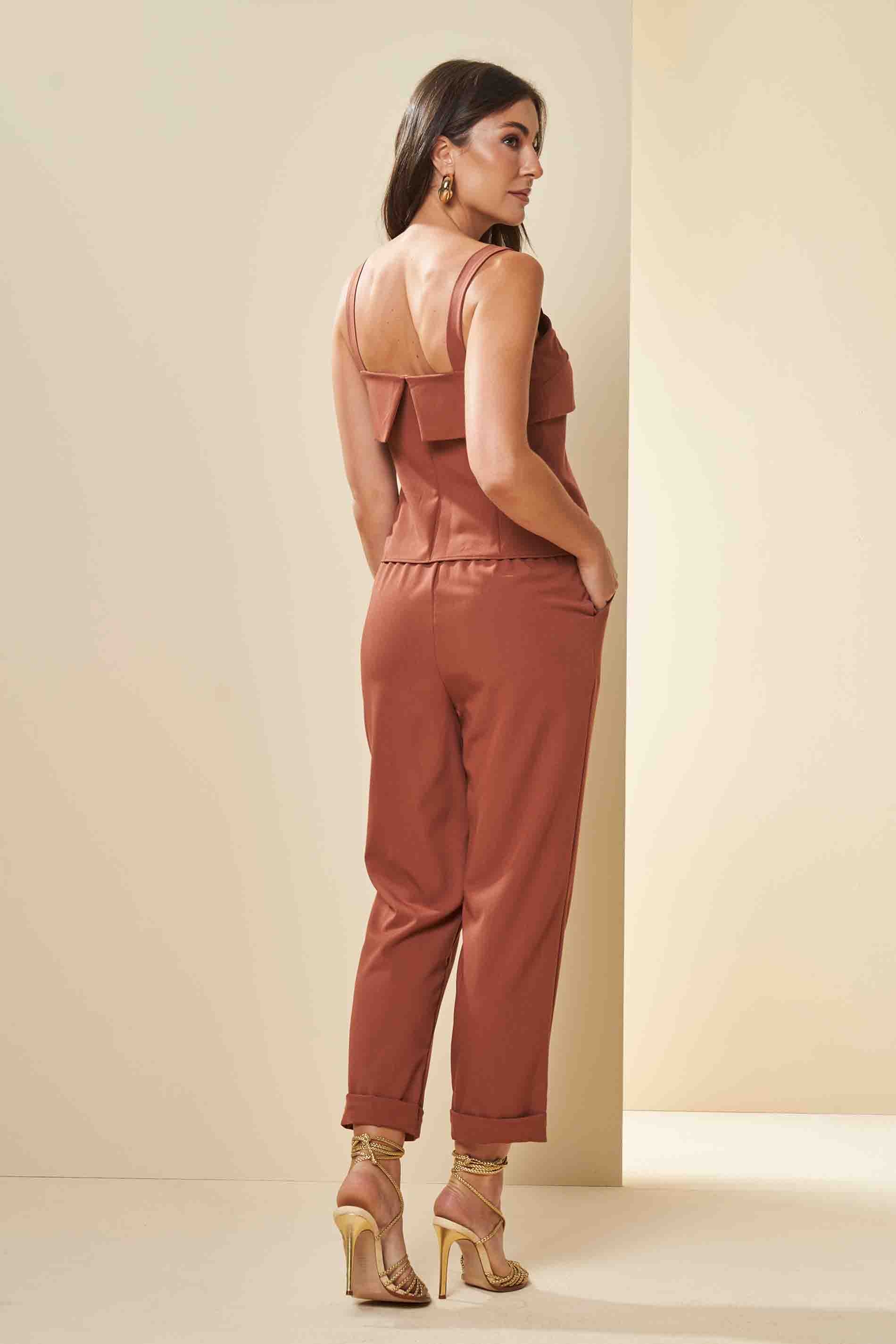 Calça Reta Cintura Alta Tropical em Alfaiataria