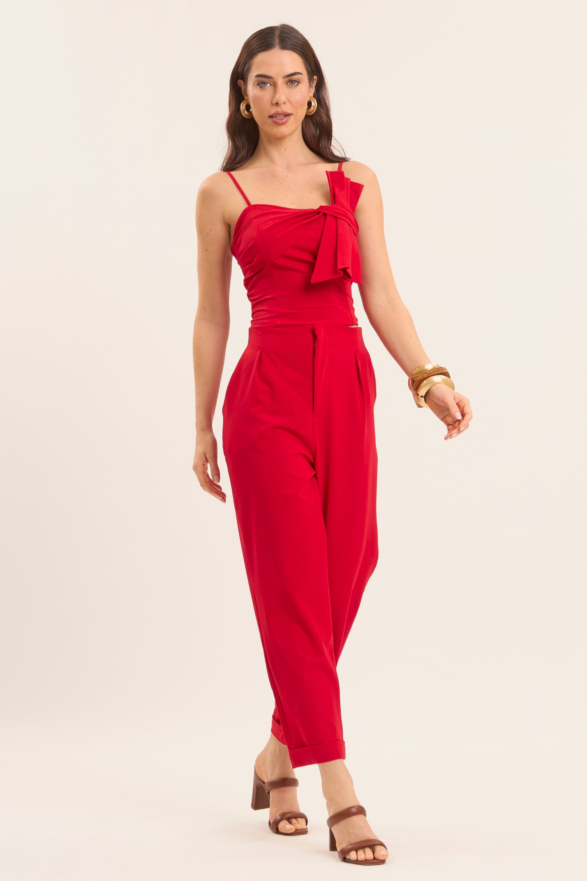 Calça Reta Cintura Alta Tropical em Alfaiataria