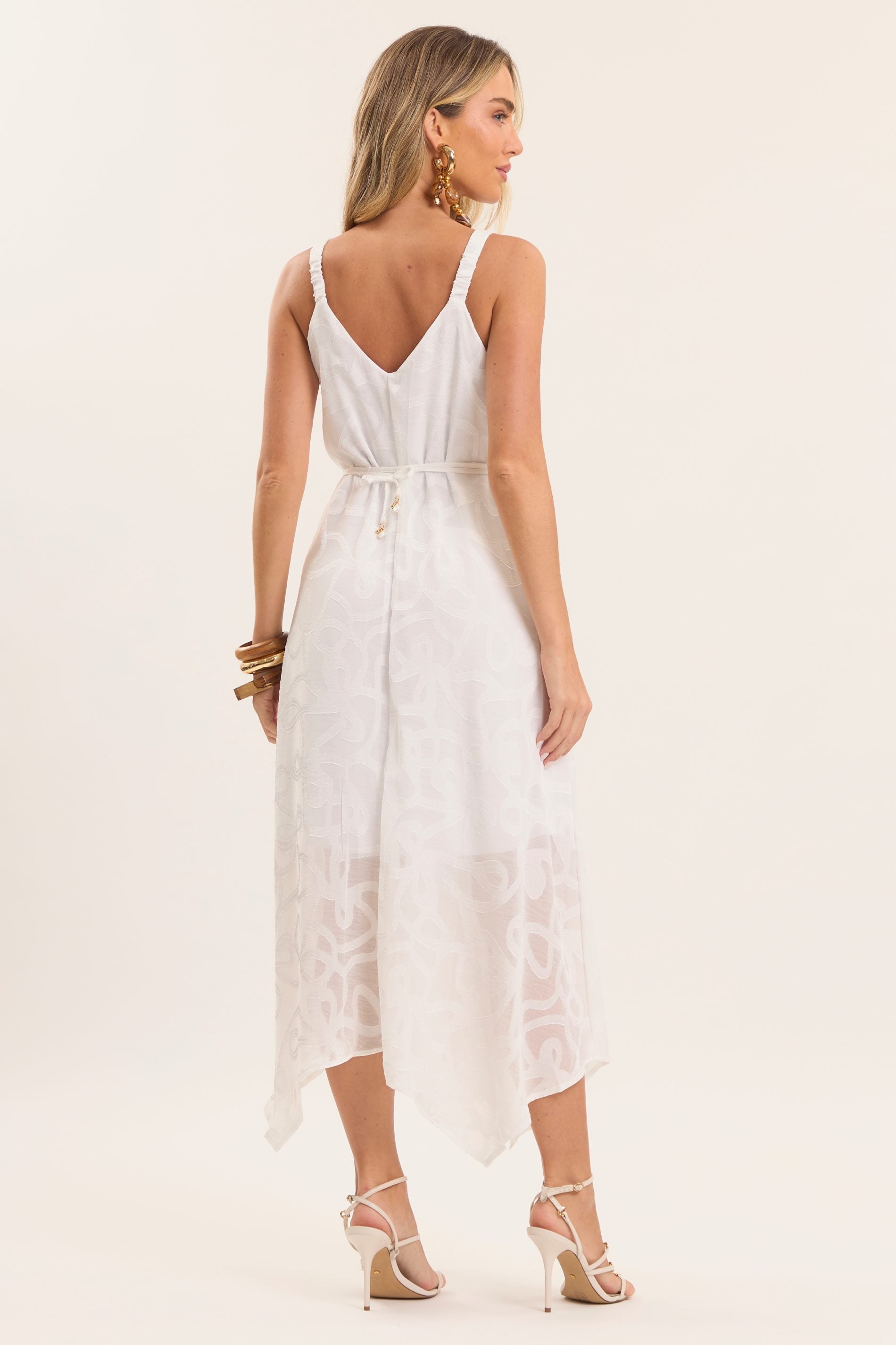 Vestido Longo Estampado de Alça Lusitana com Amarração