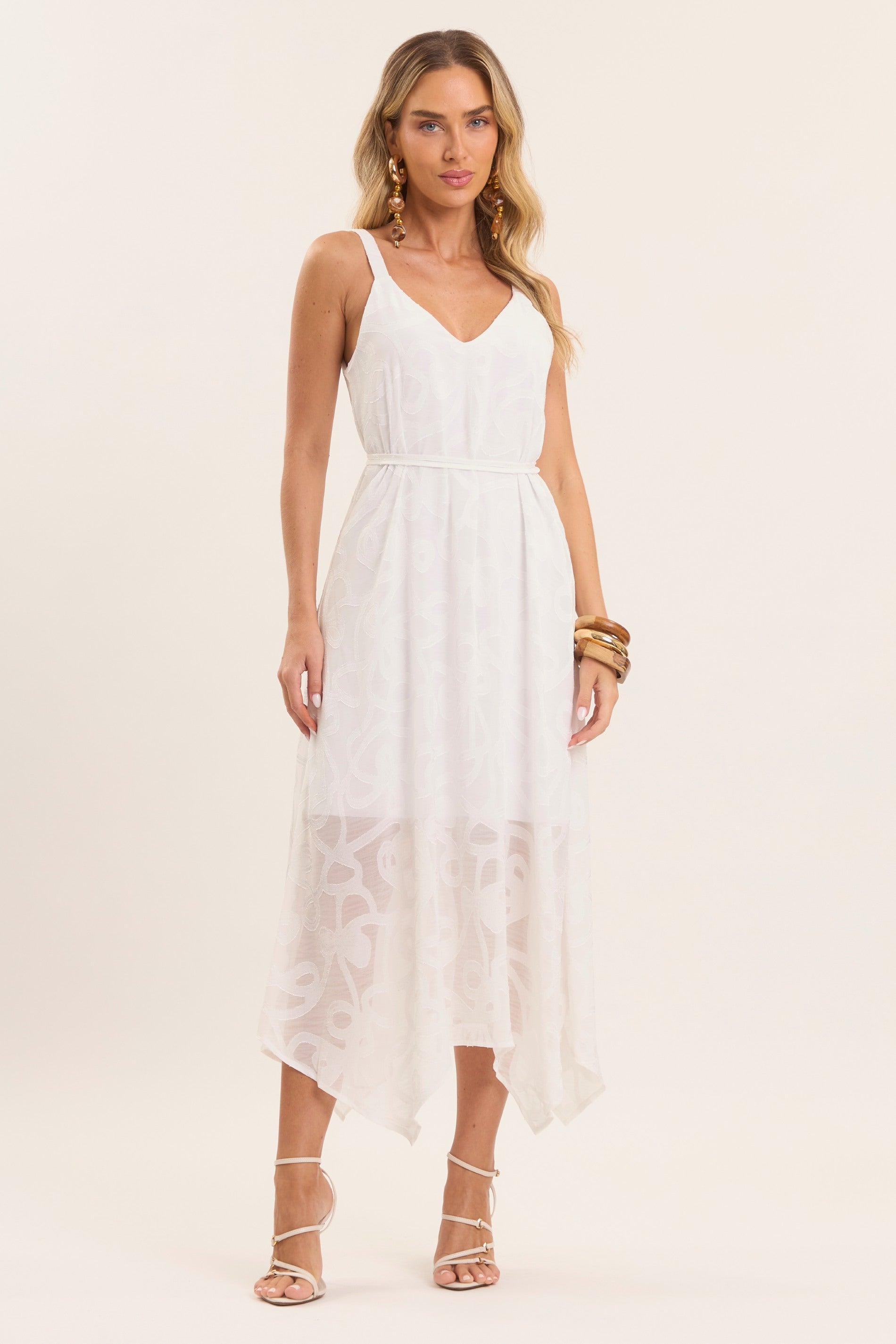 Vestido Longo Estampado de Alça Lusitana com Amarração