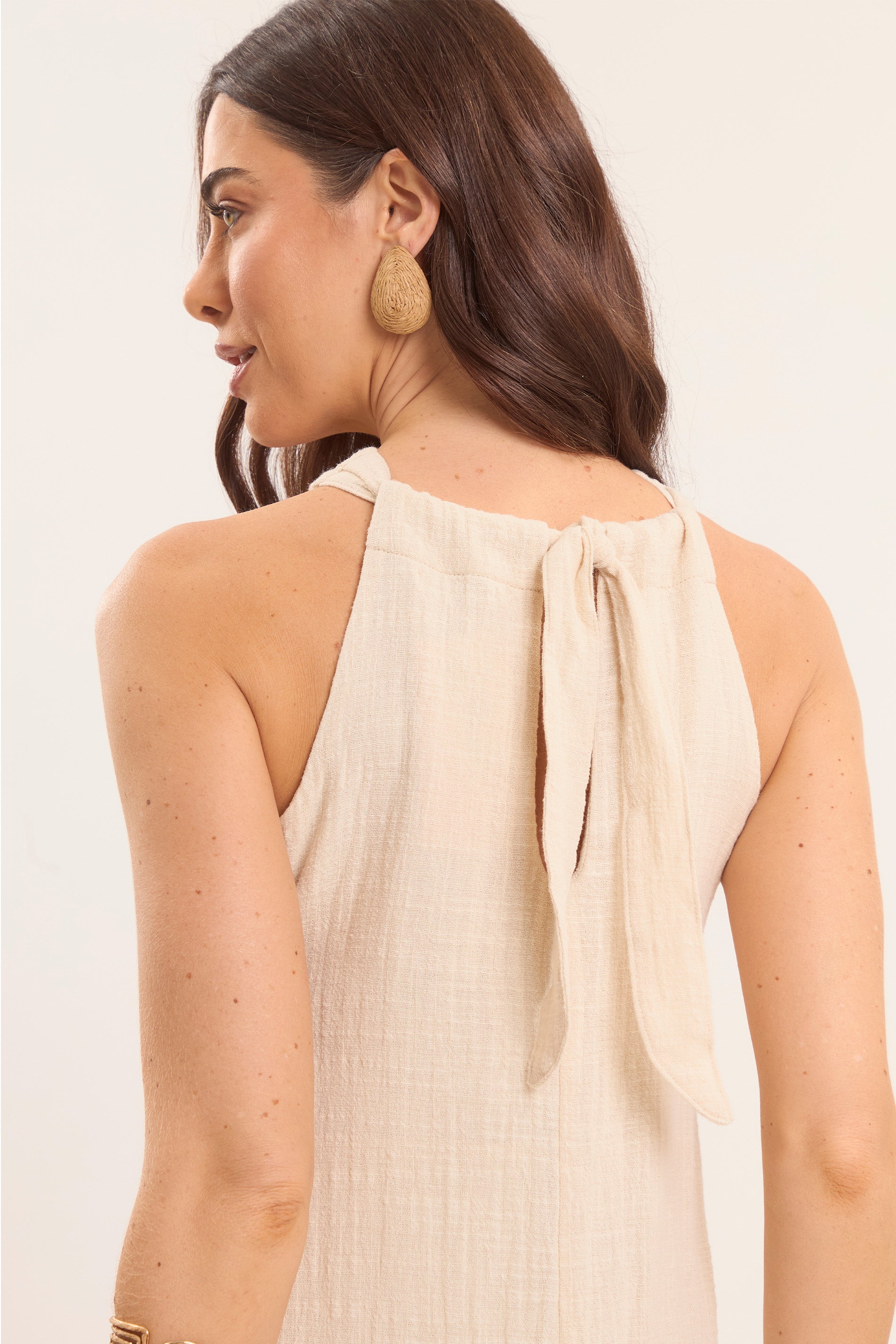 Vestido Longo Oliva com Detalhe Metal Dourado