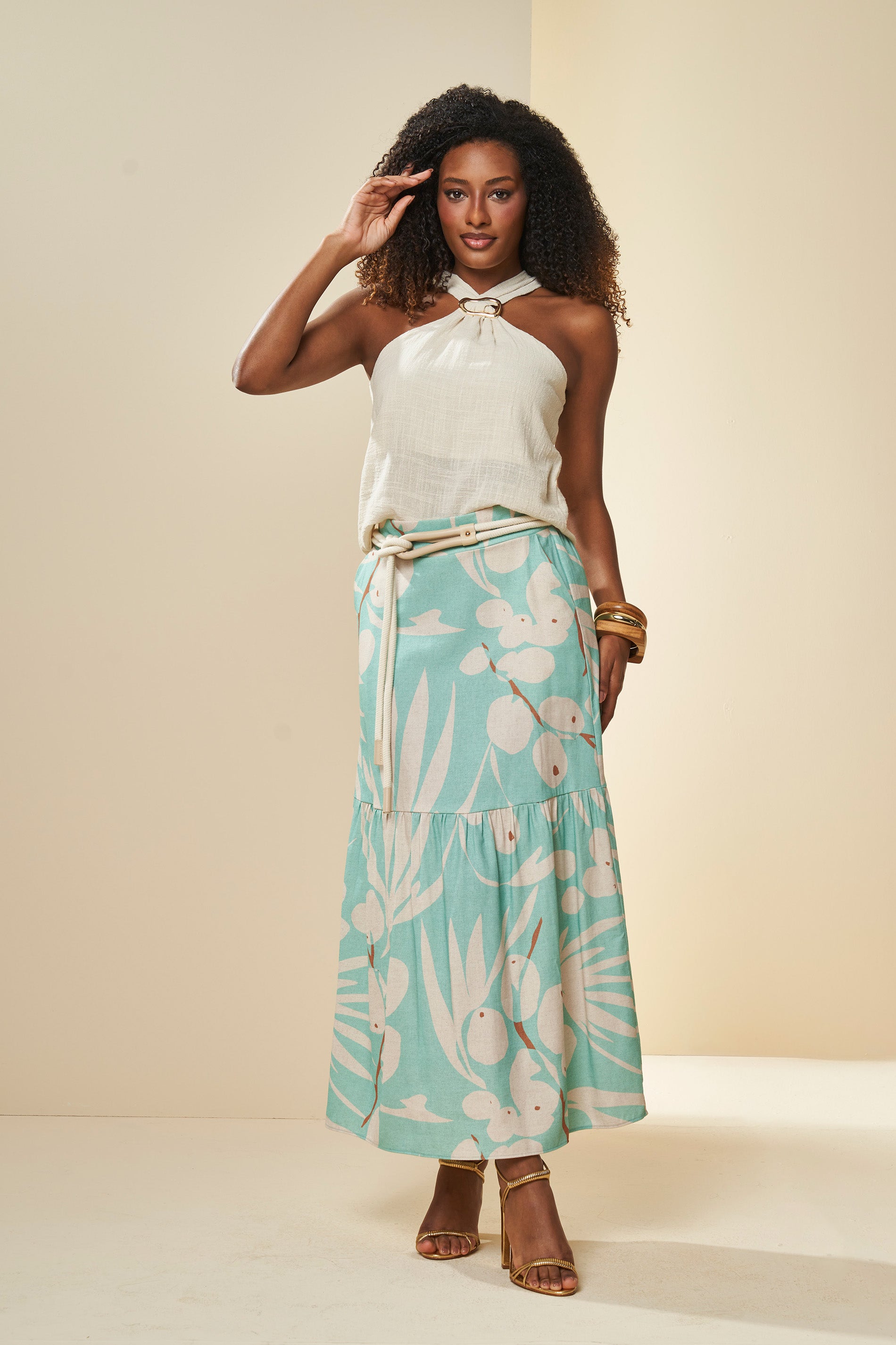 Blusa Oliva com Detalhe Metal Dourado