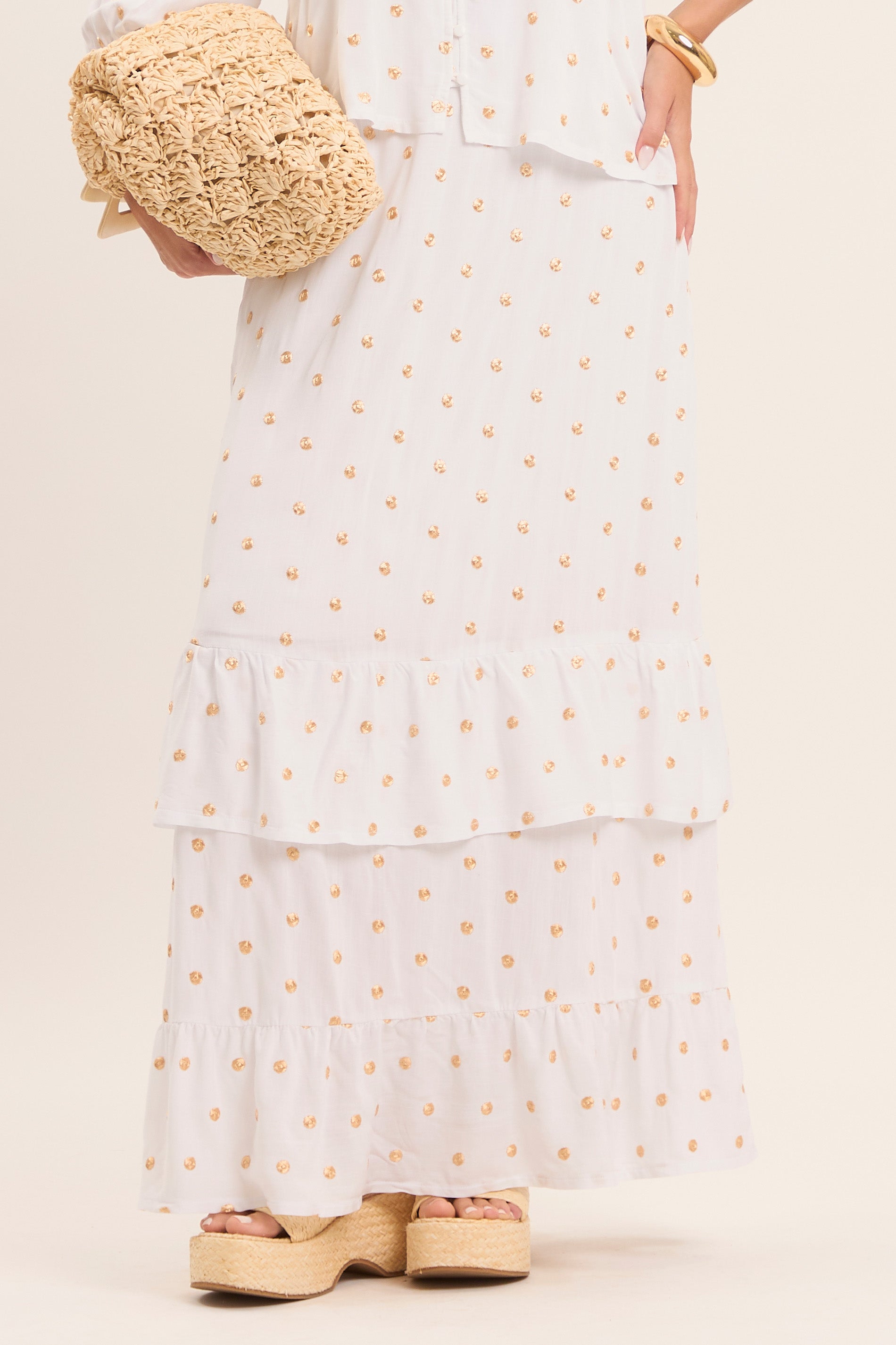 Saia Longa Bordada Celebration em Poá Dourado