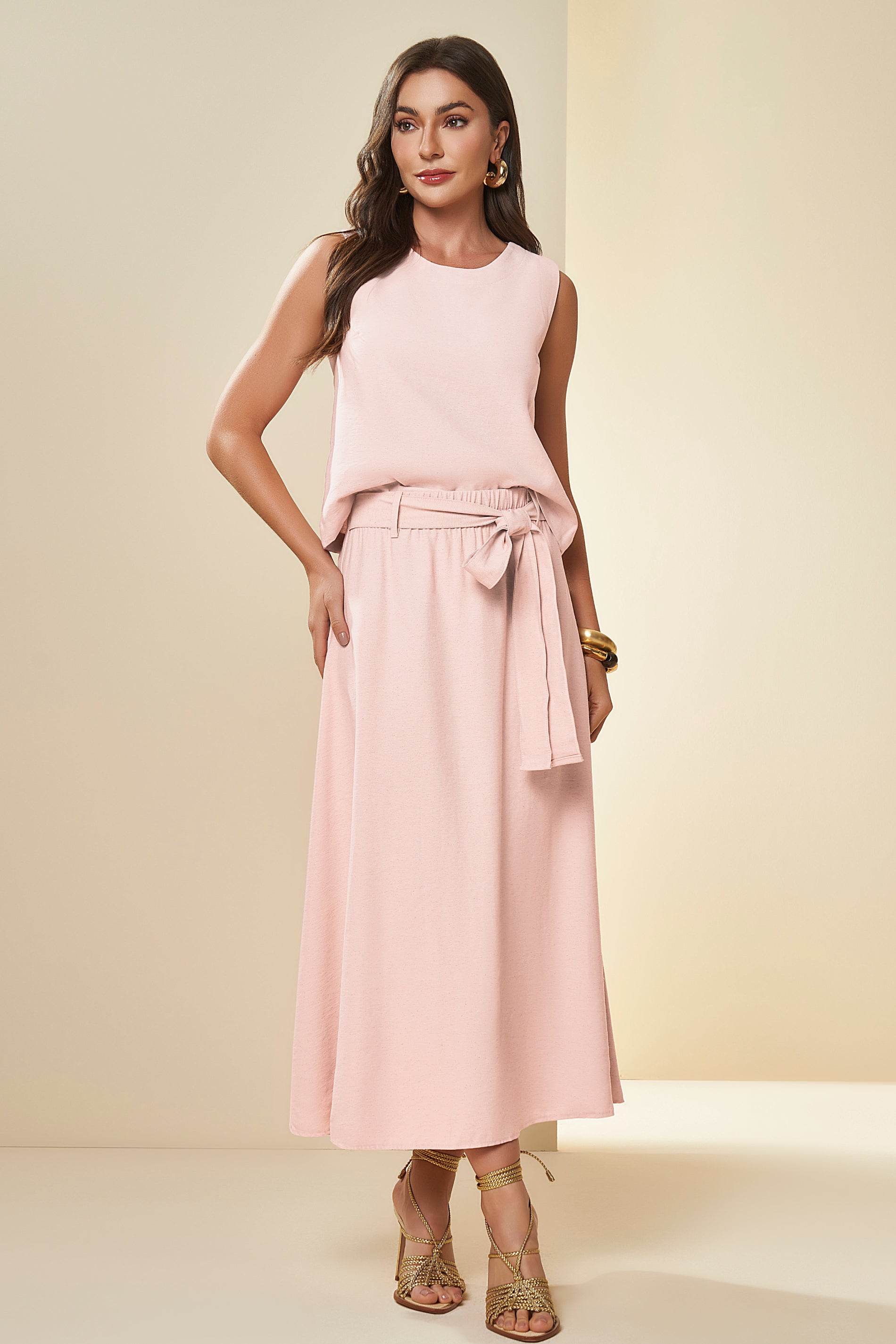 Saia Midi Brisa em Linho