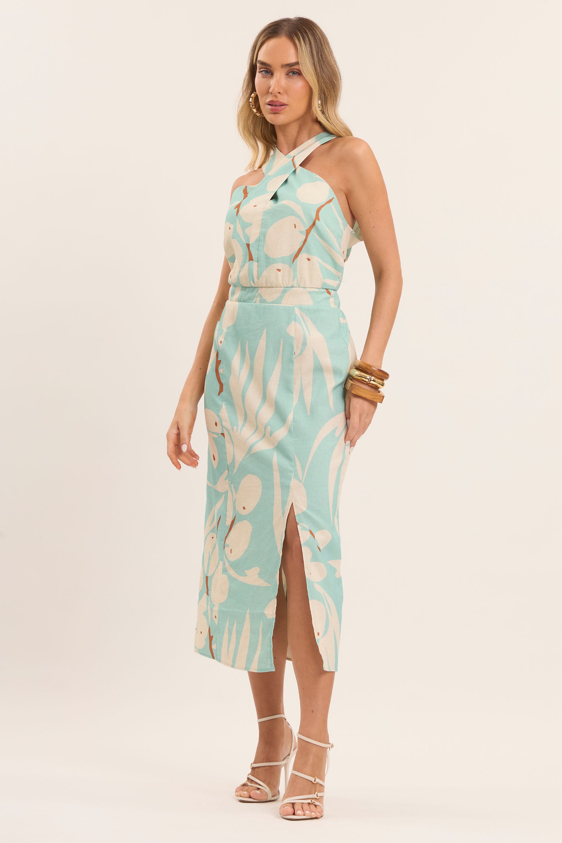 Vestido Longo Oliva Estampado