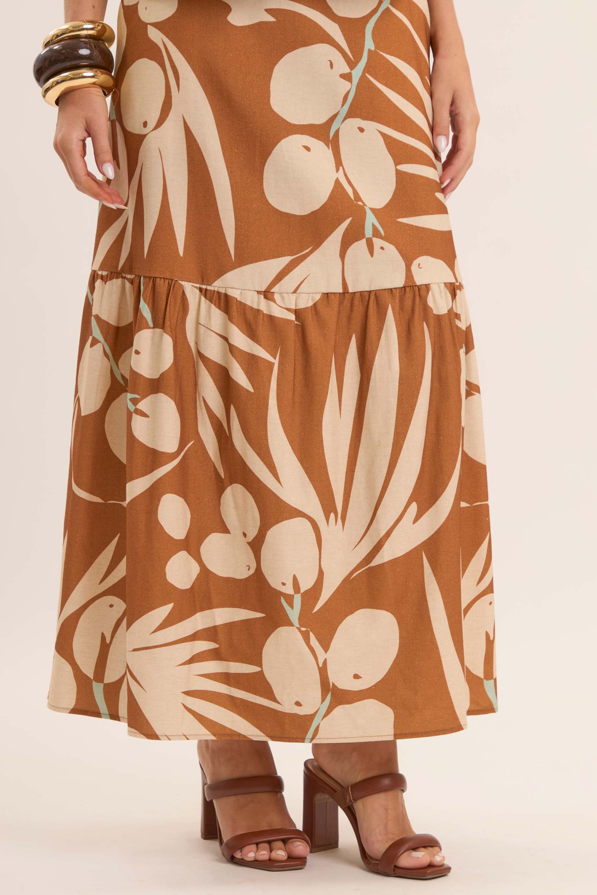 Saia Longa Oliva Estampada