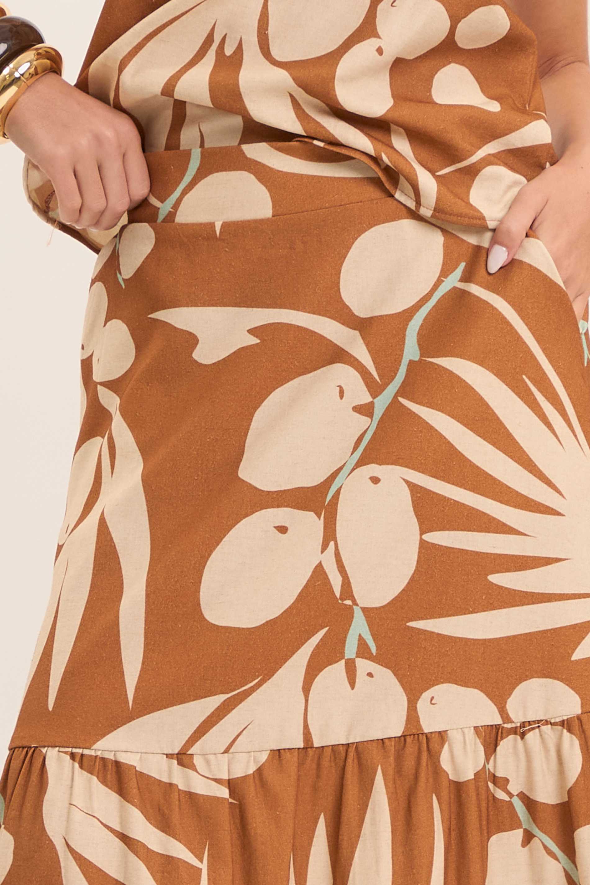 Saia Longa Oliva Estampada