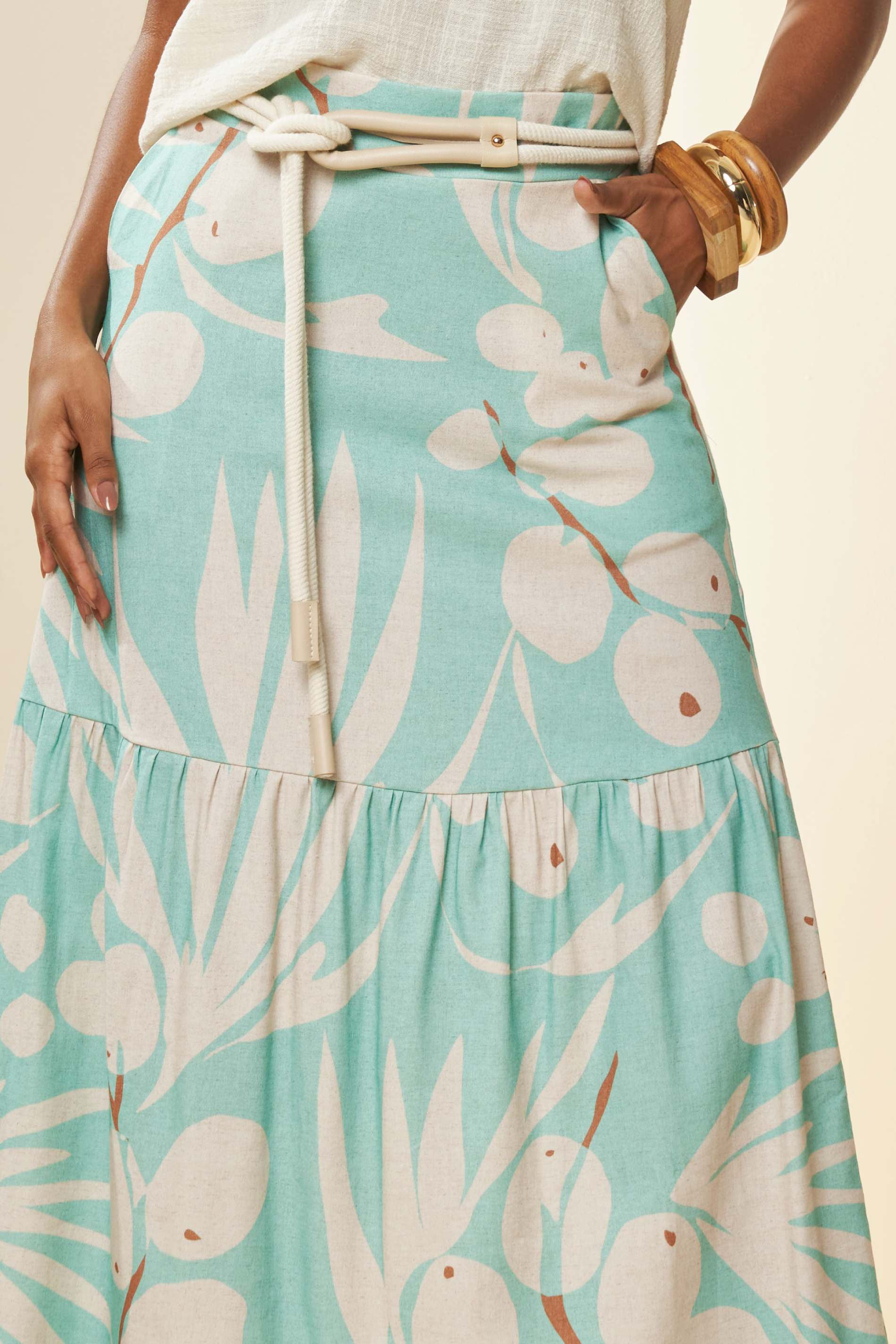 Saia Longa Oliva Estampada