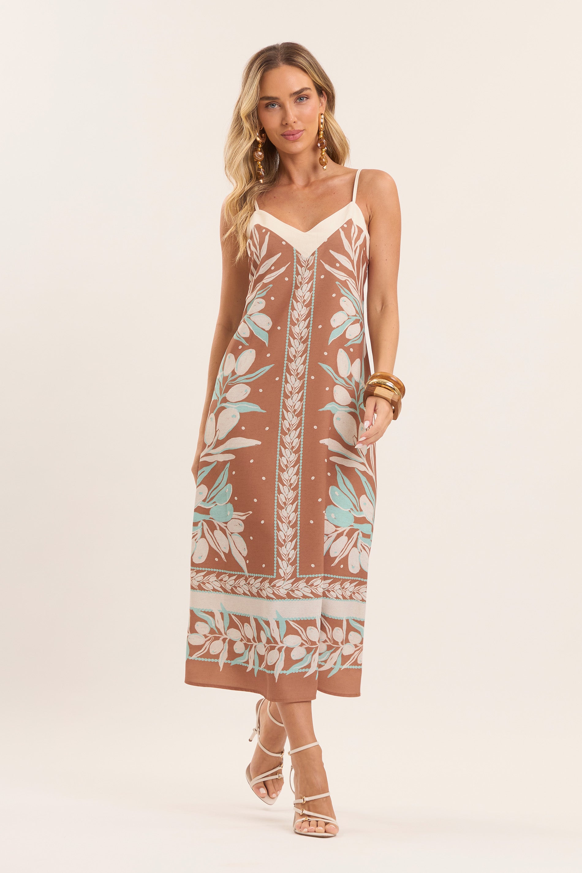 Vestido Midi Oliva de Alça Fina