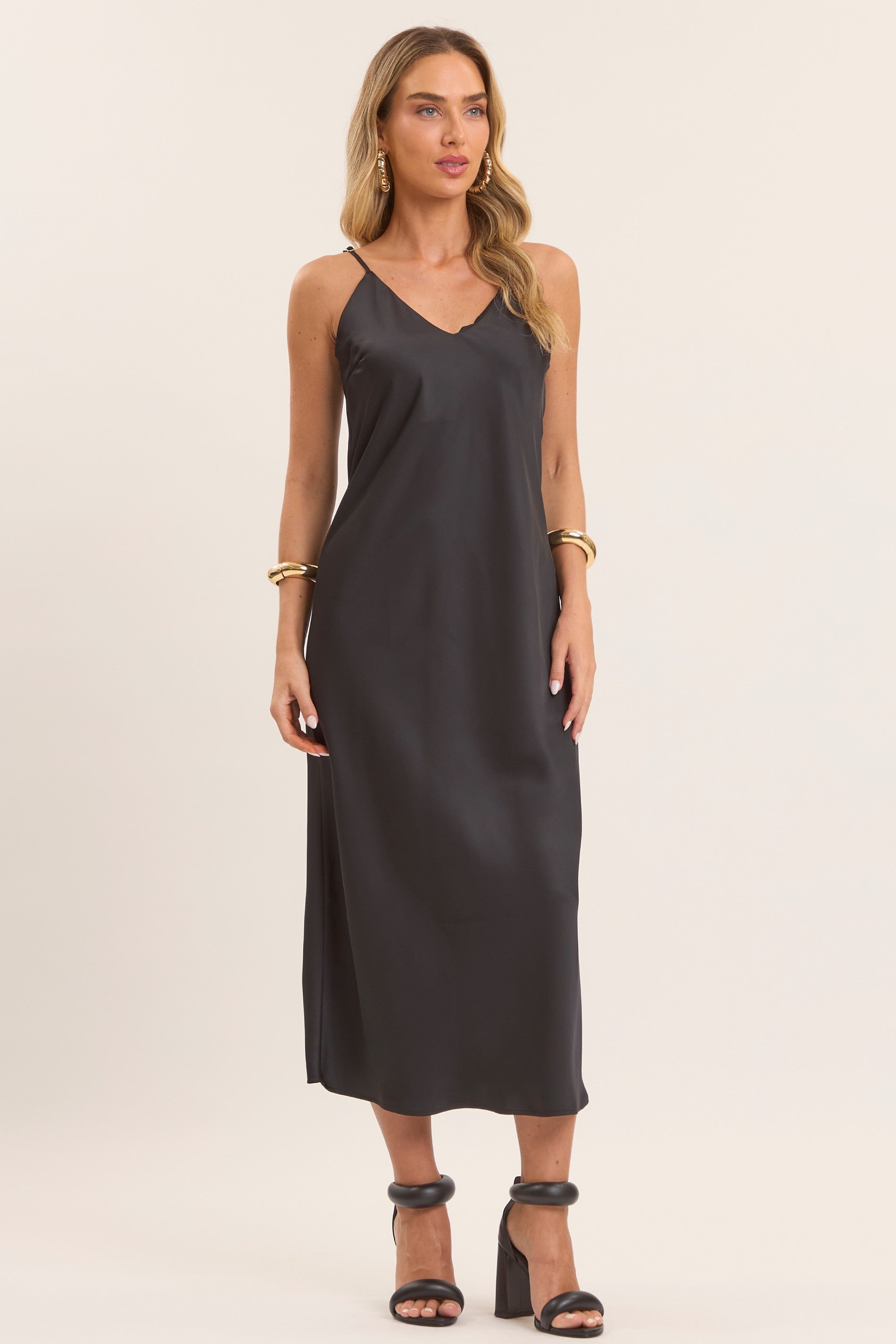 Vestido Midi Slip Dress Boho Acetinado