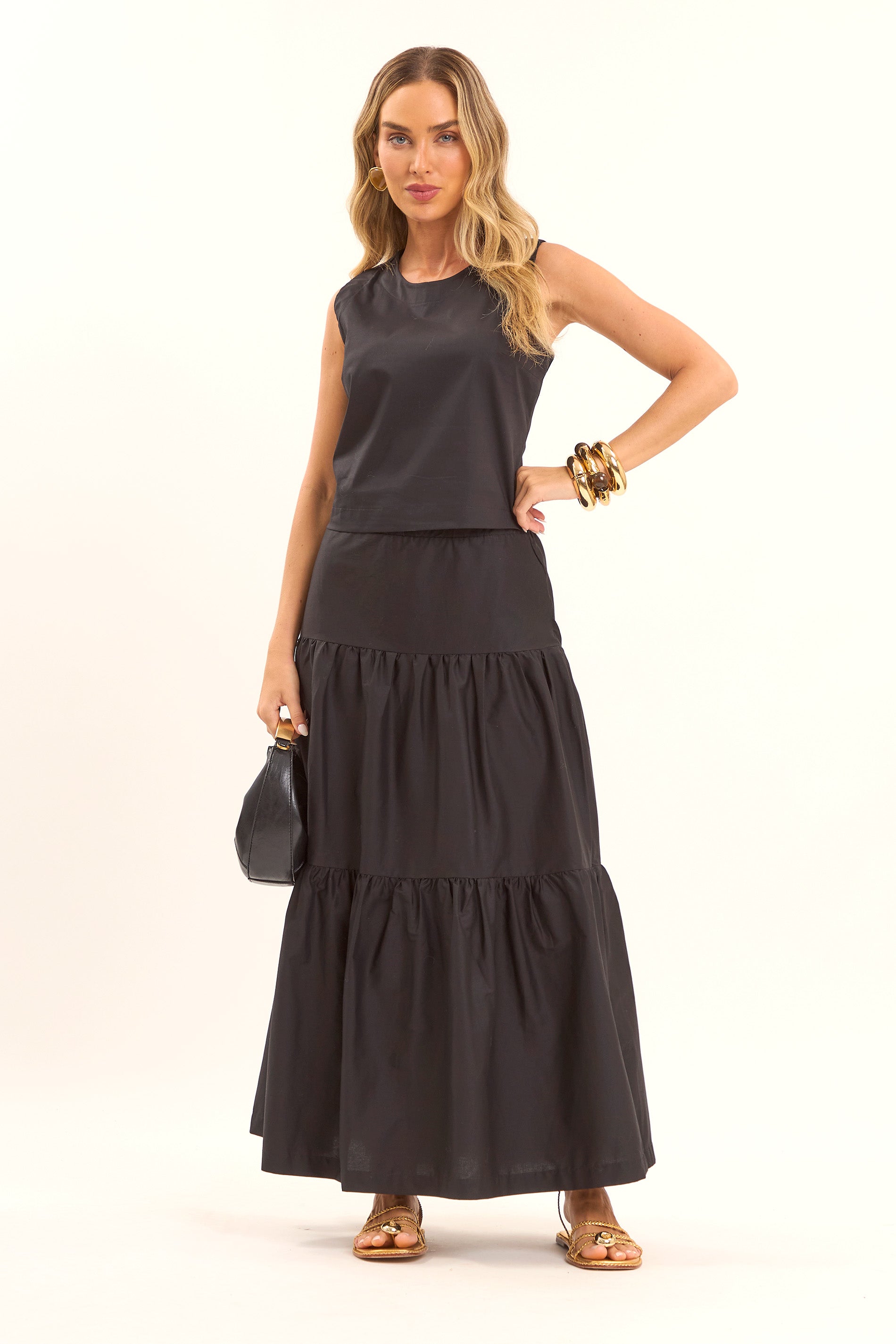 Saia Longa com Babados e Modelagem Ampla