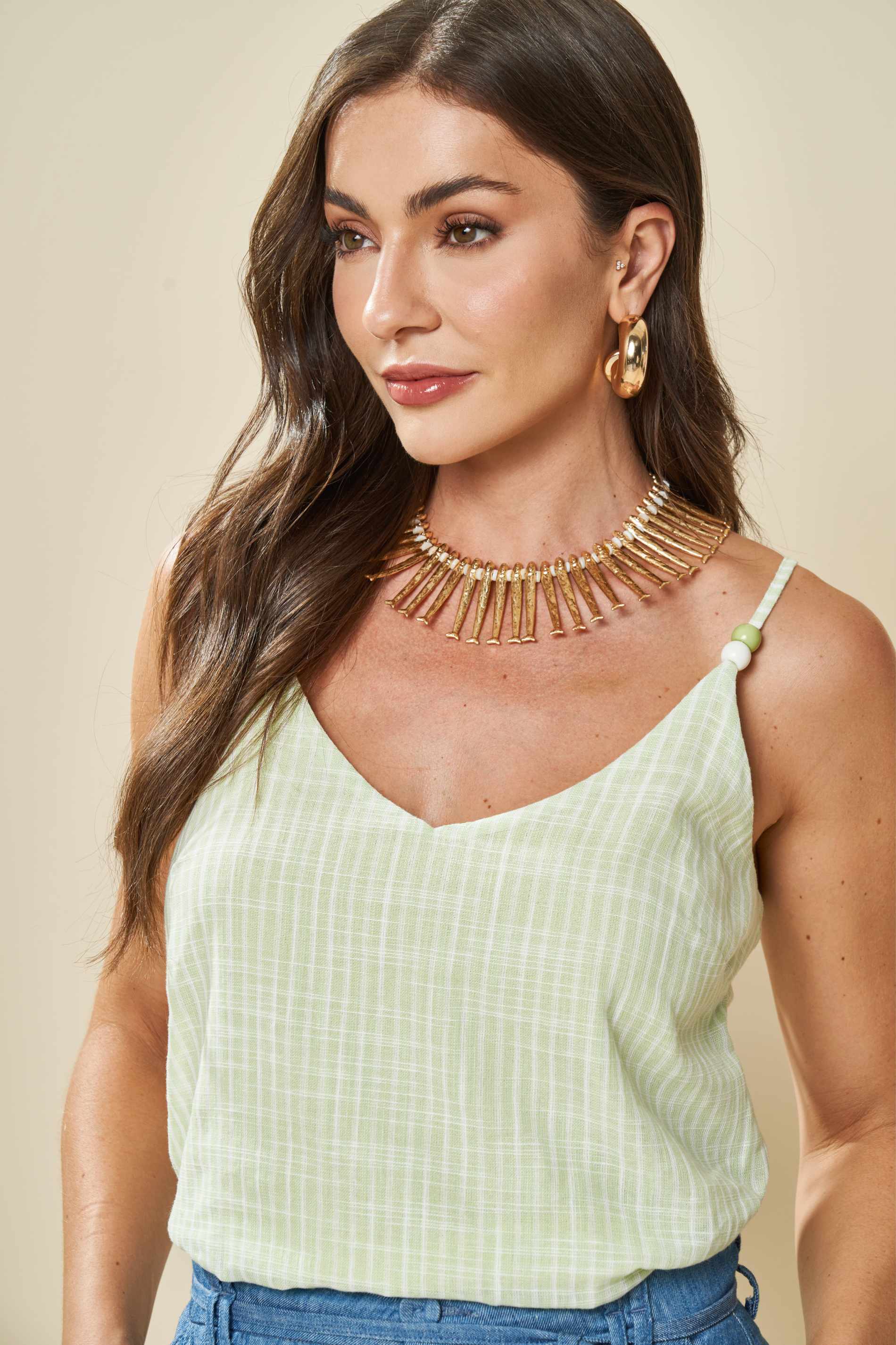 Blusa de Alça Fina Brisamar com Detalhes no Ombro