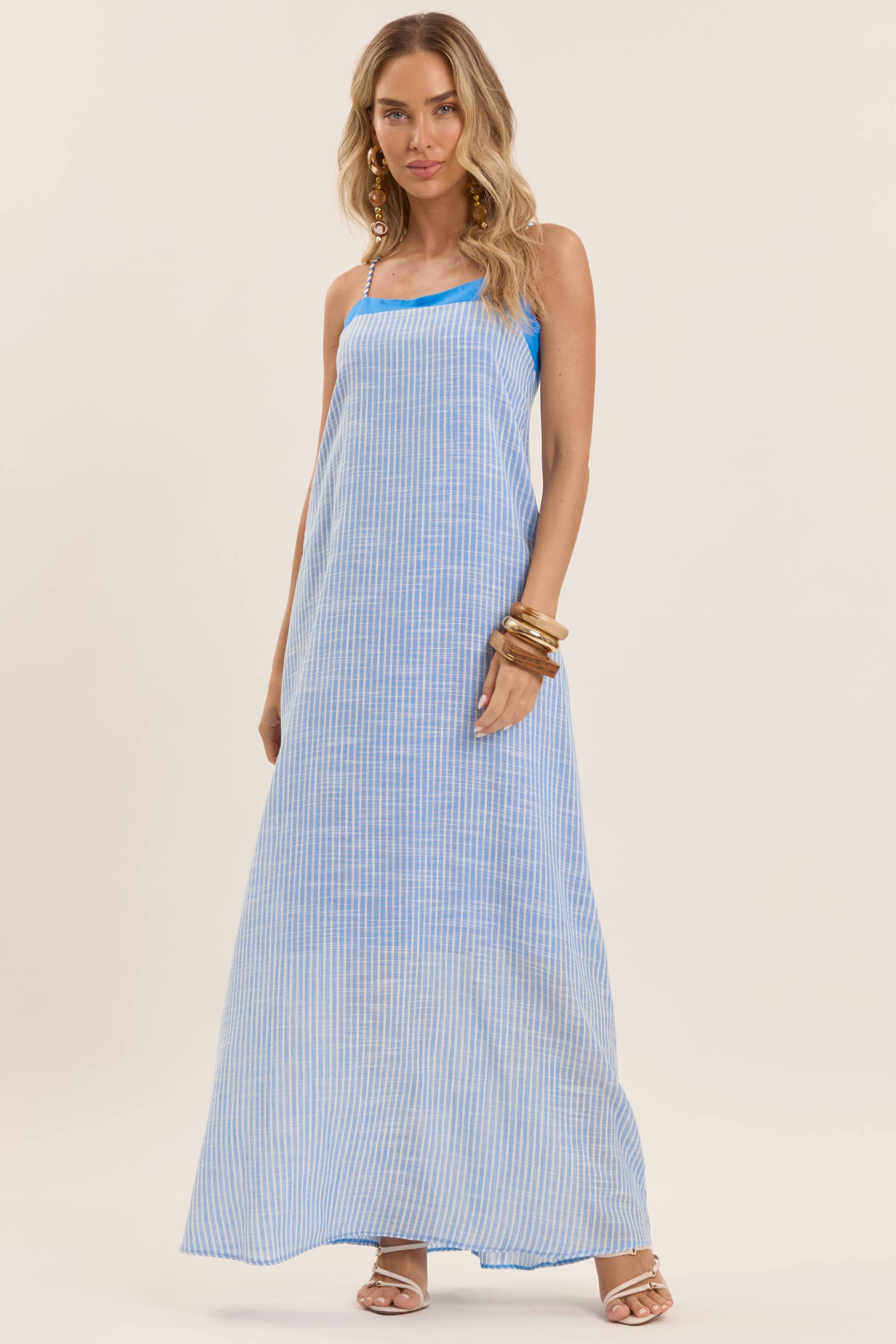 Vestido Longo Alças Finas Brisamar Listrado