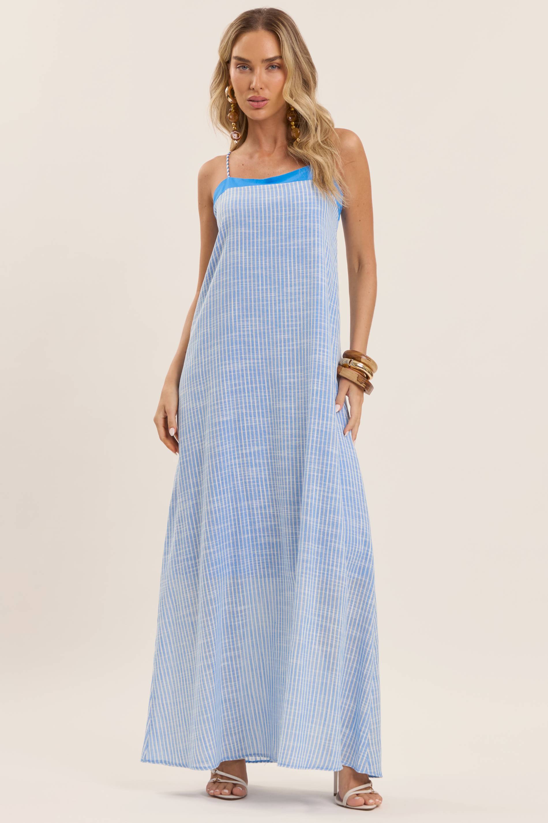 Vestido Longo Alças Finas Brisamar Listrado
