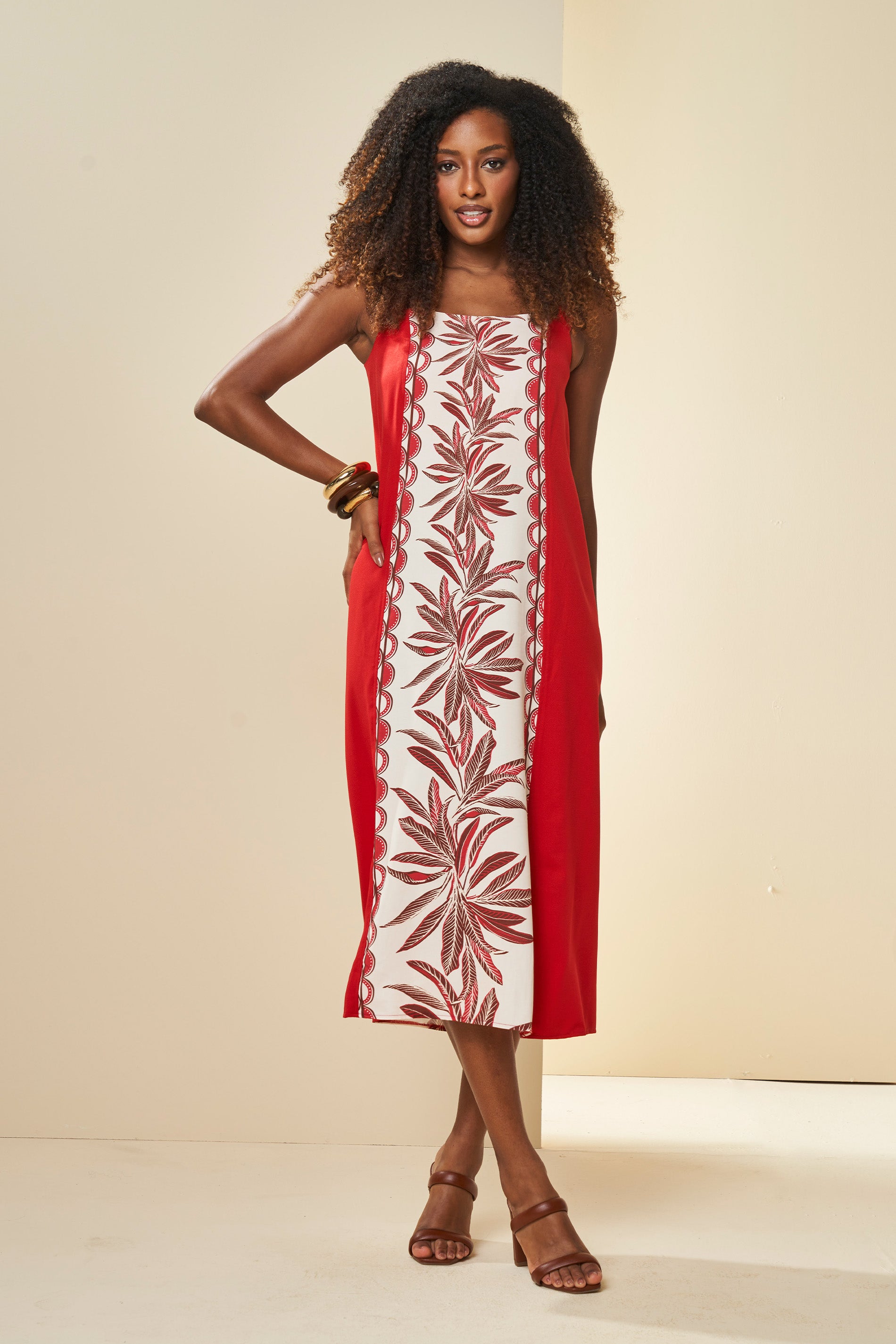 Vestido Midi Tropical de Alça Estampado