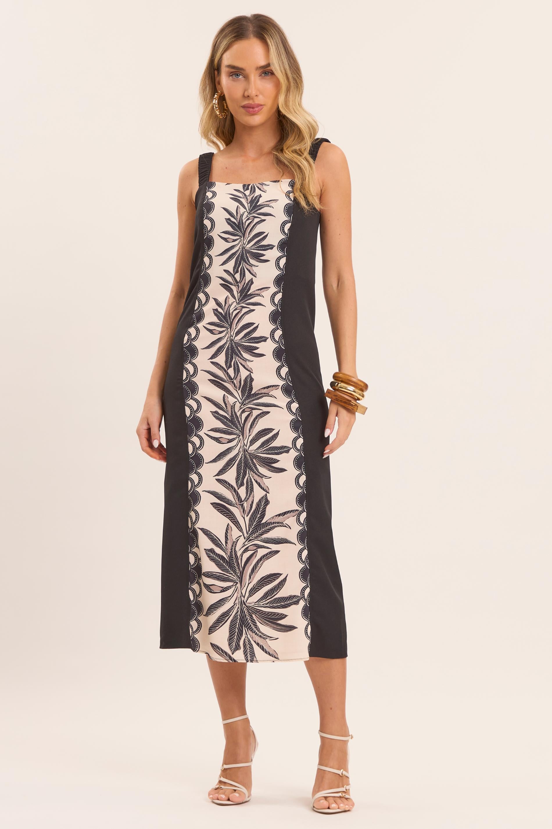 Vestido Midi Tropical de Alça Estampado