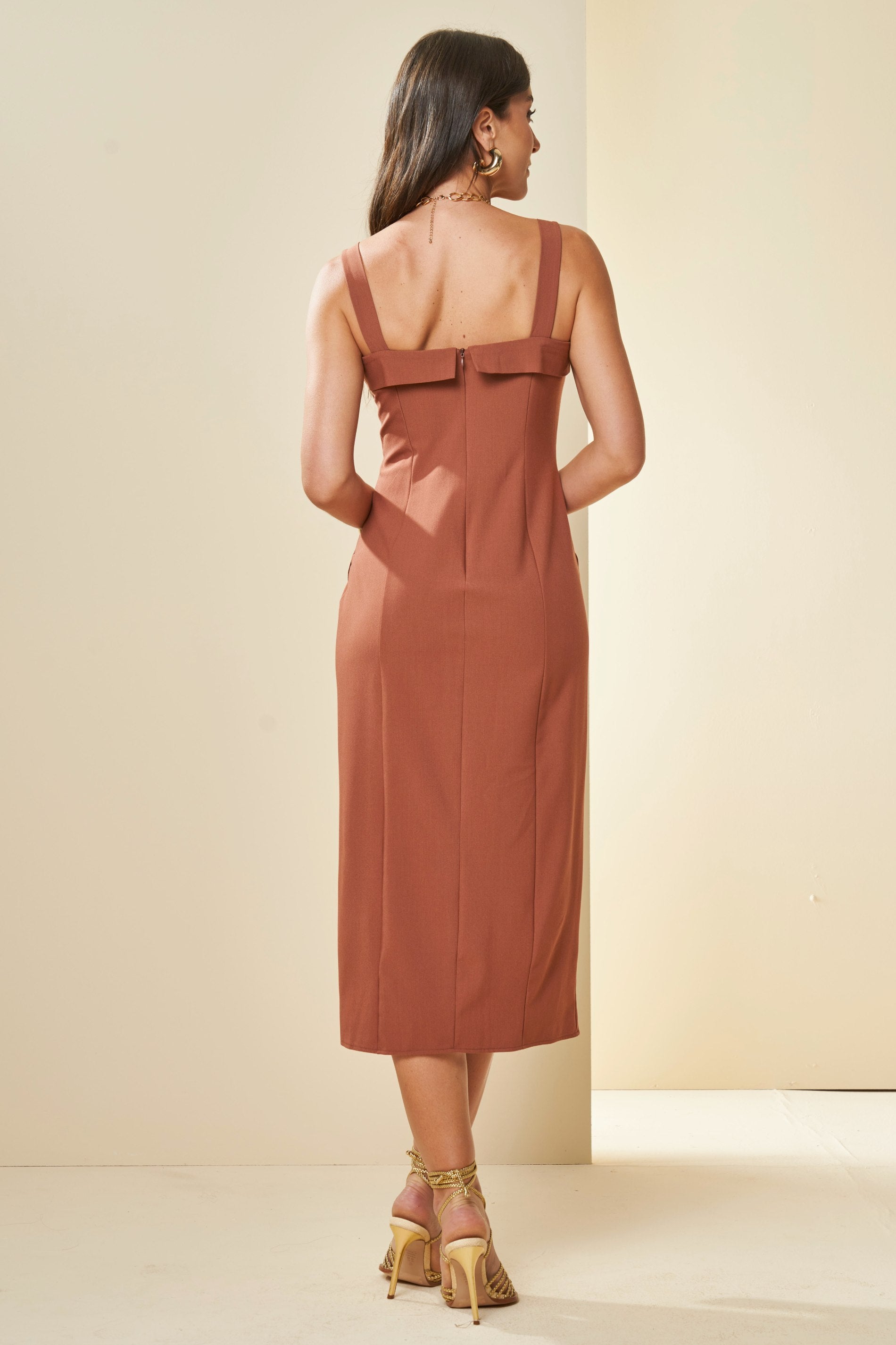 Vestido Midi de Alças Tropical em Alfaiataria