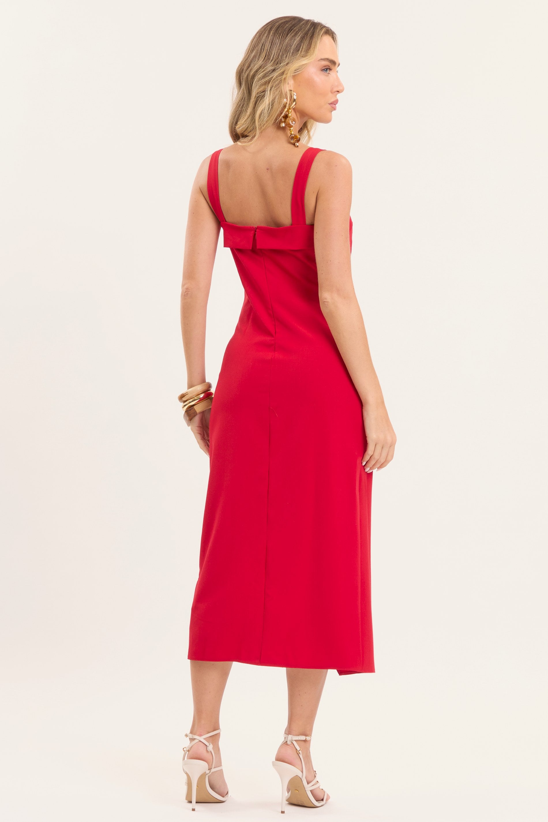 Vestido Midi de Alças Tropical em Alfaiataria