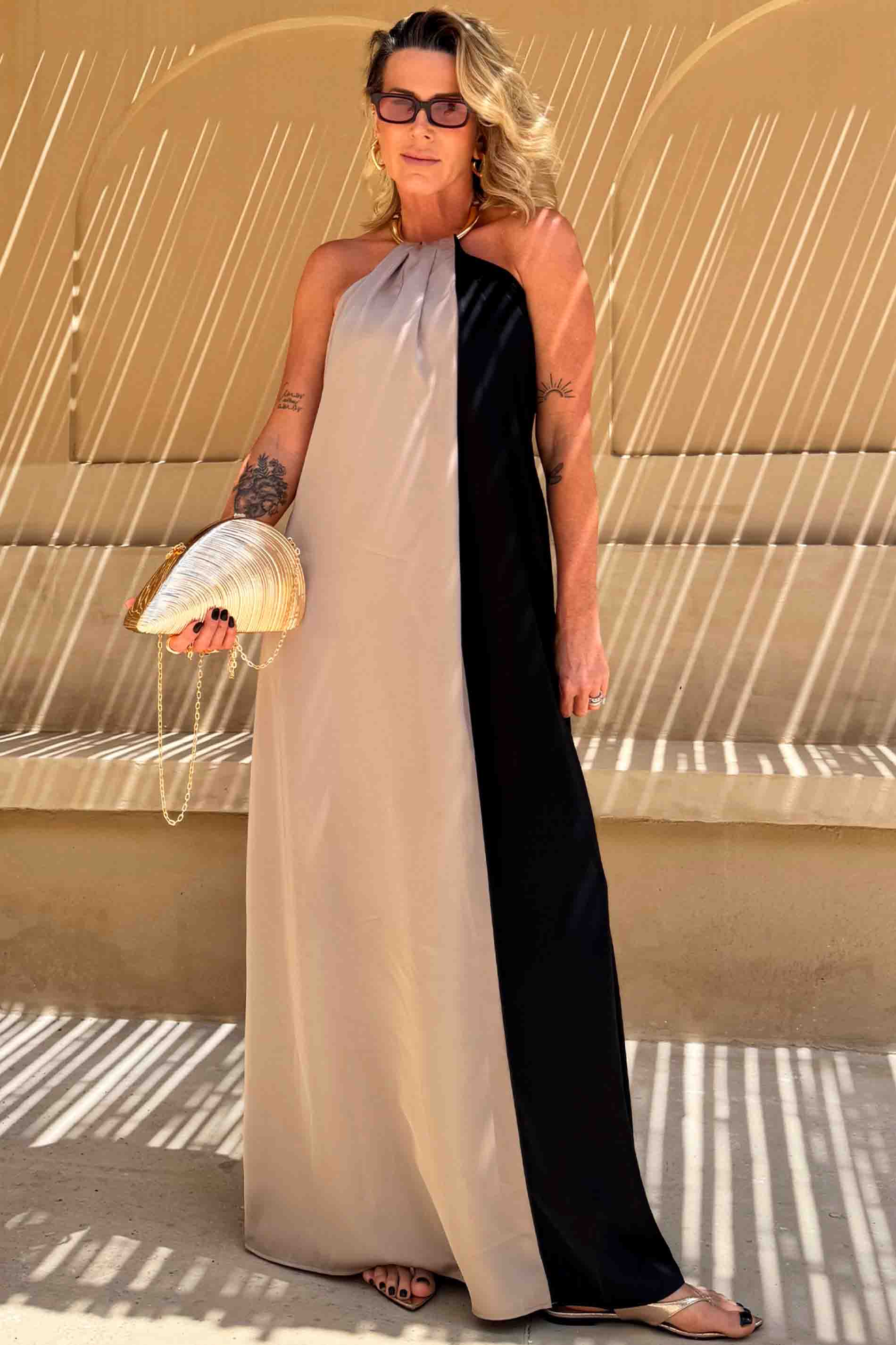 Vestido Longo Frente Única Boho com Decote Halter