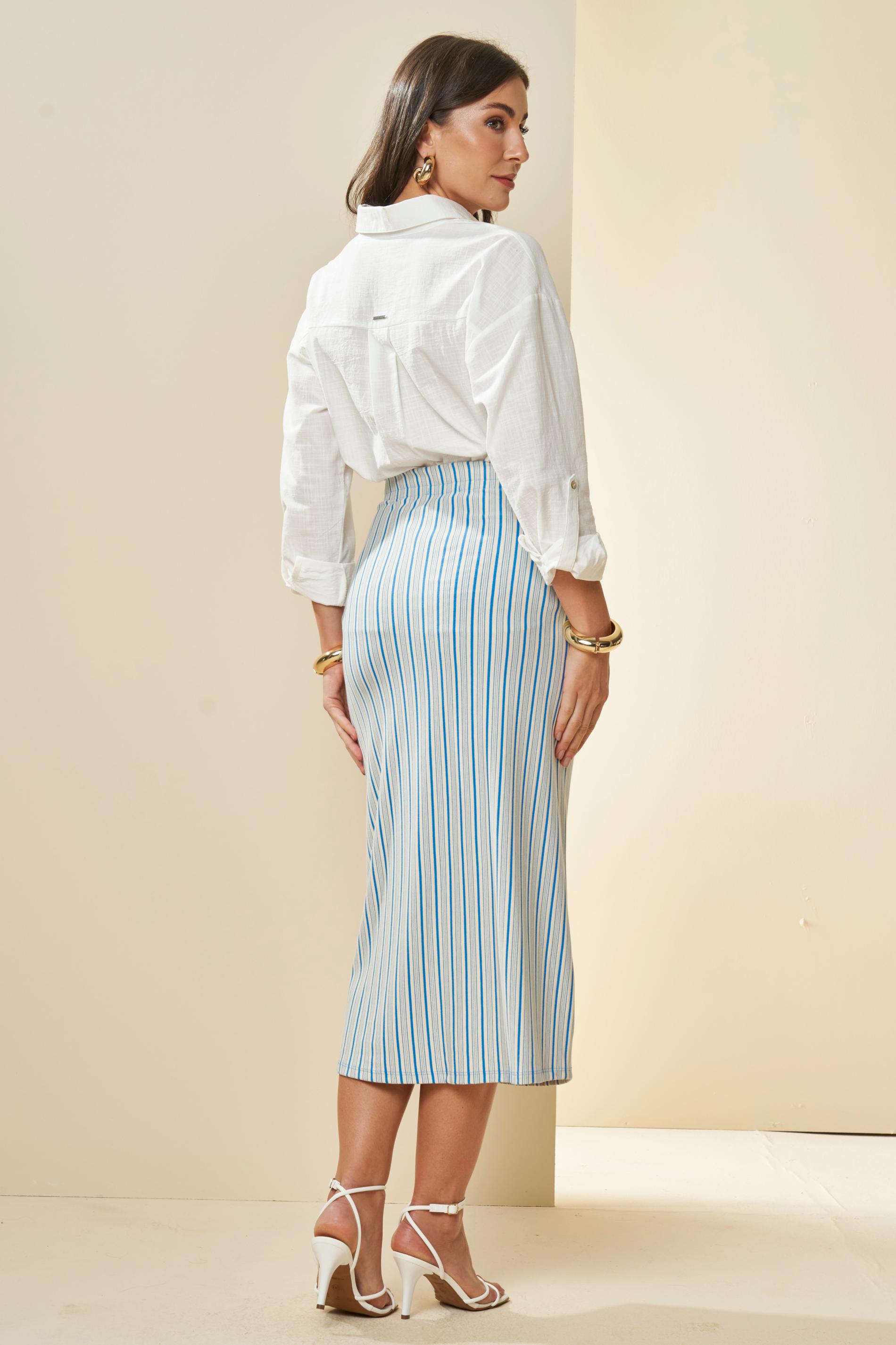 Saia Midi Listrada Brisamar com Amarração Laço