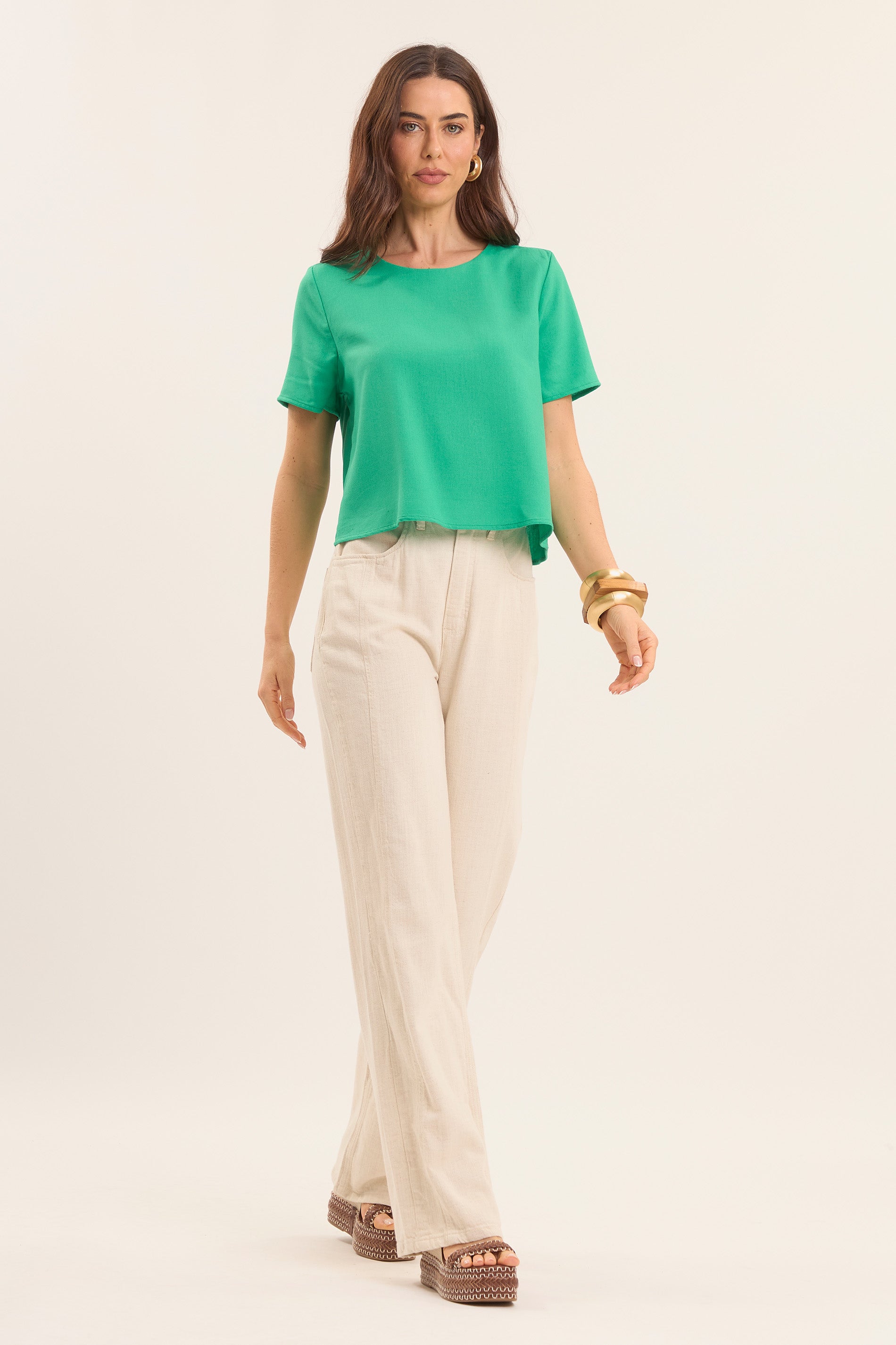 Blusa de Alfaiataria Nature com Decote Redondo