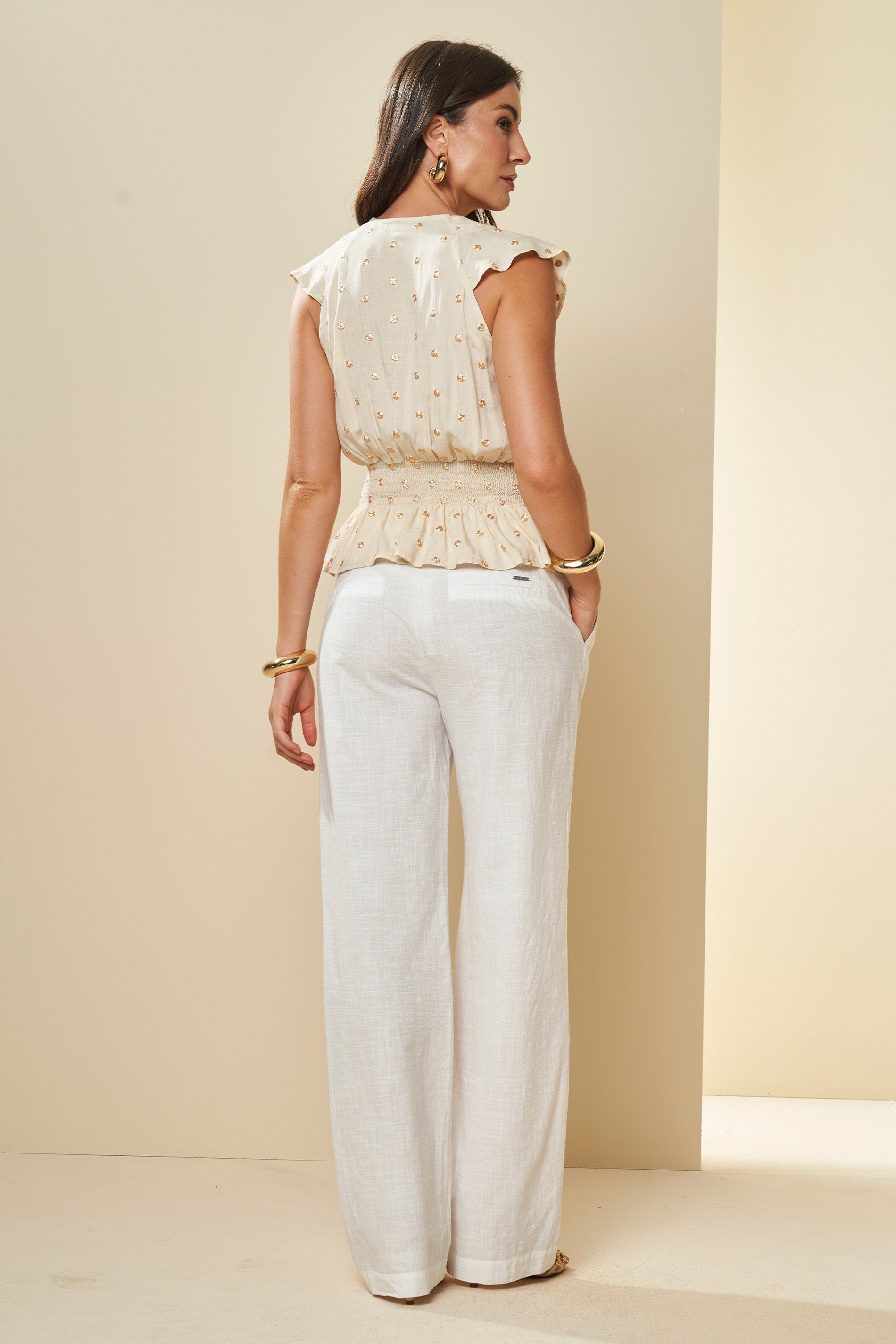 Blusa Celebration com Estampa de Poá Dourado