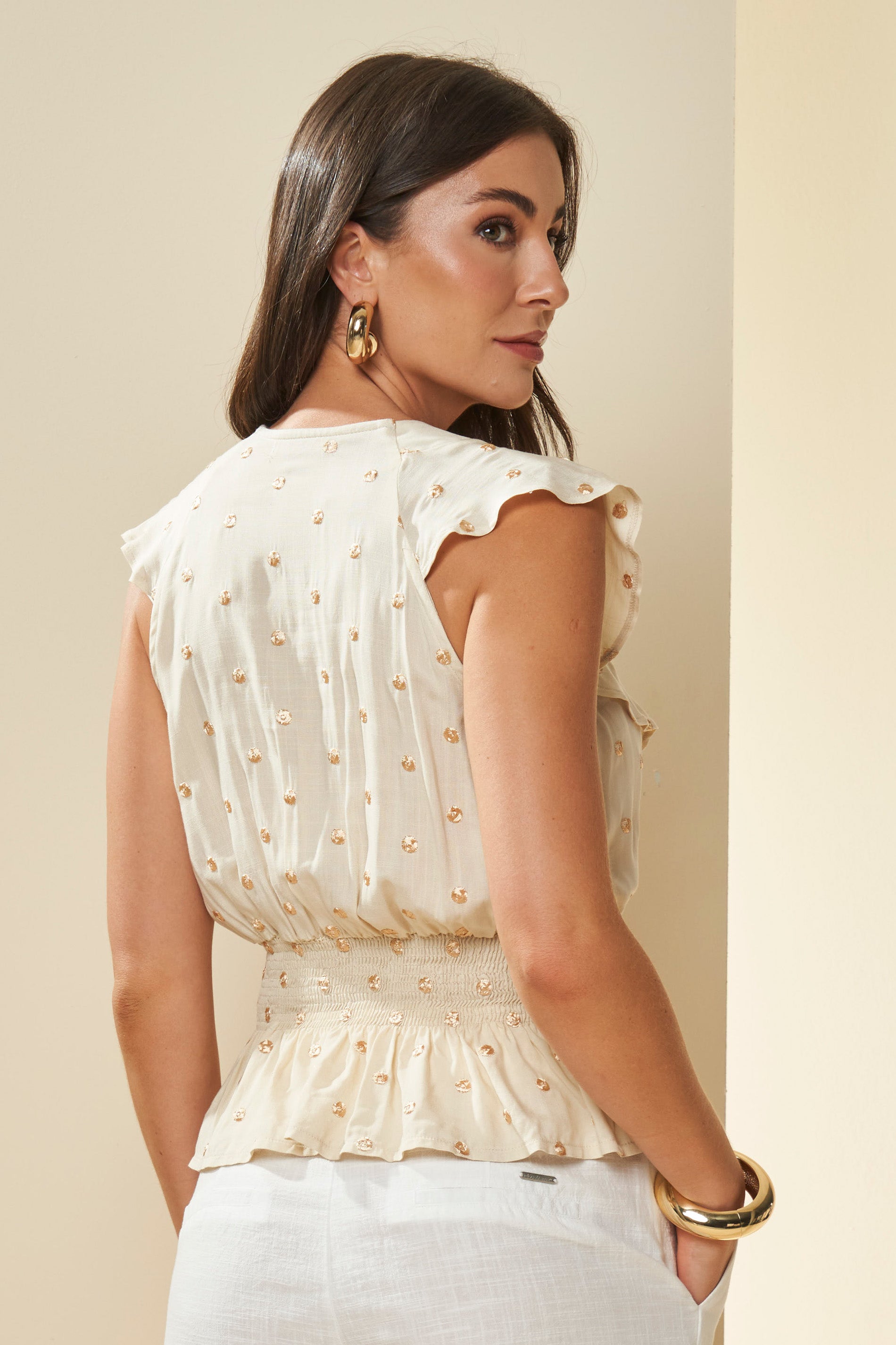 Blusa Celebration com Estampa de Poá Dourado