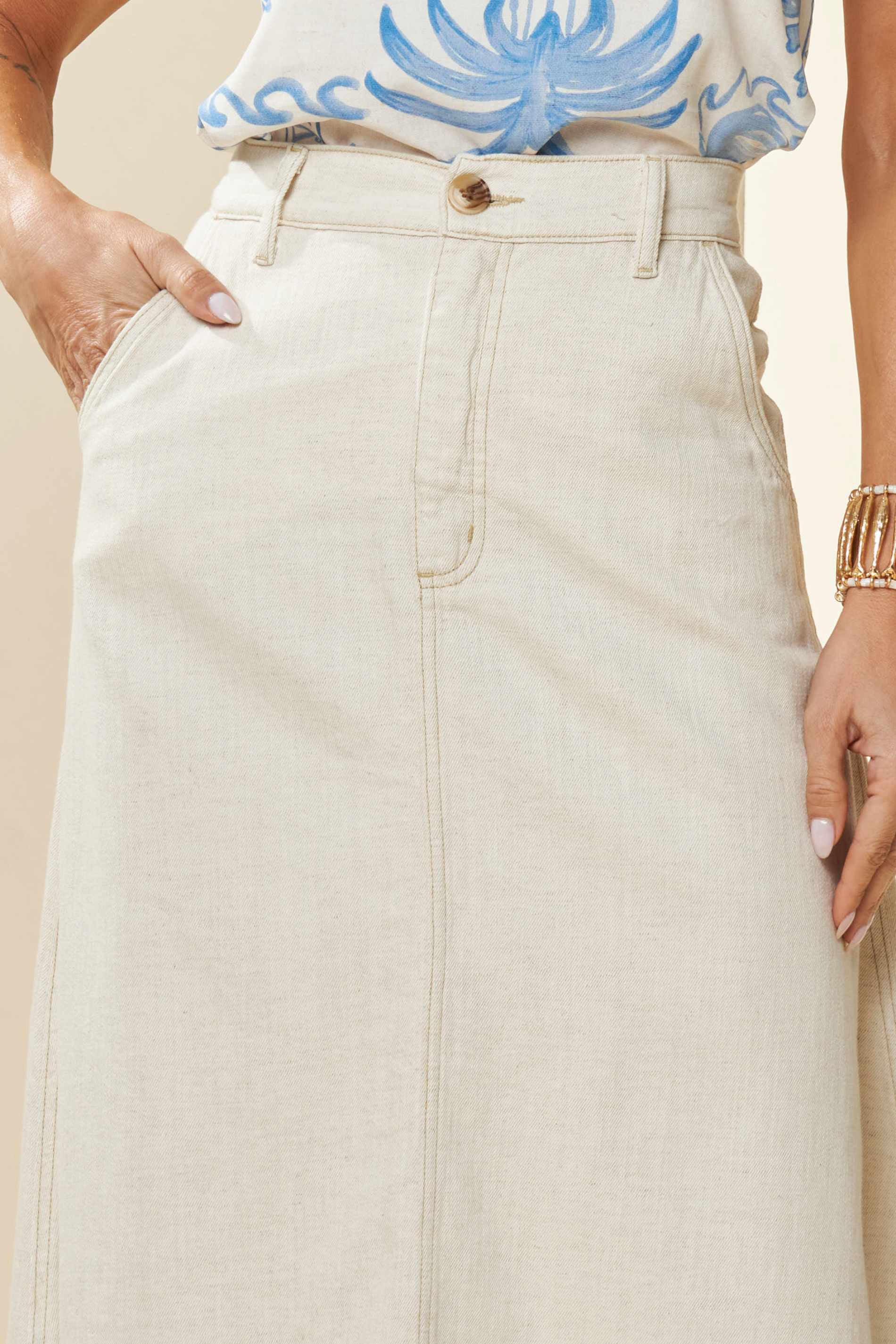 Saia Midi Veraneio em Linho