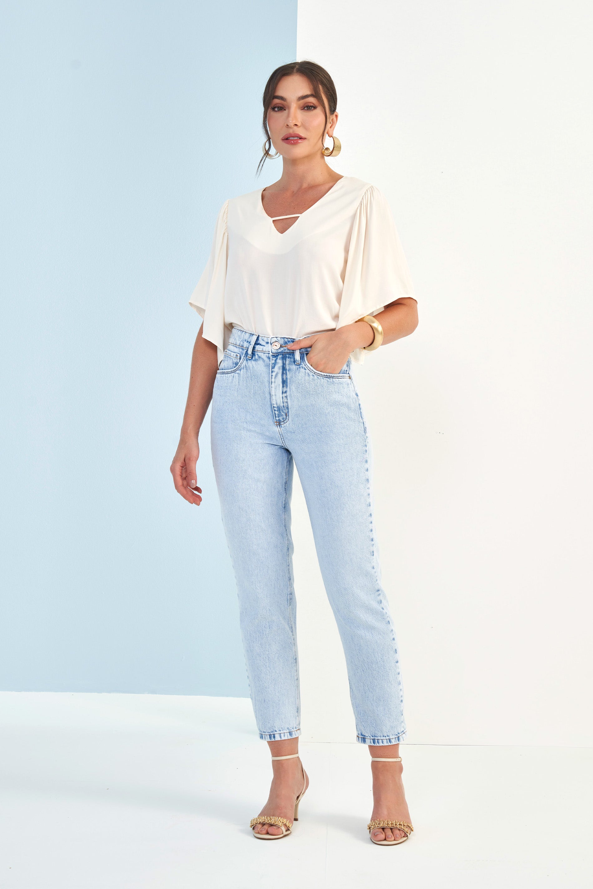 Calça Mom Lavanda em Jeans