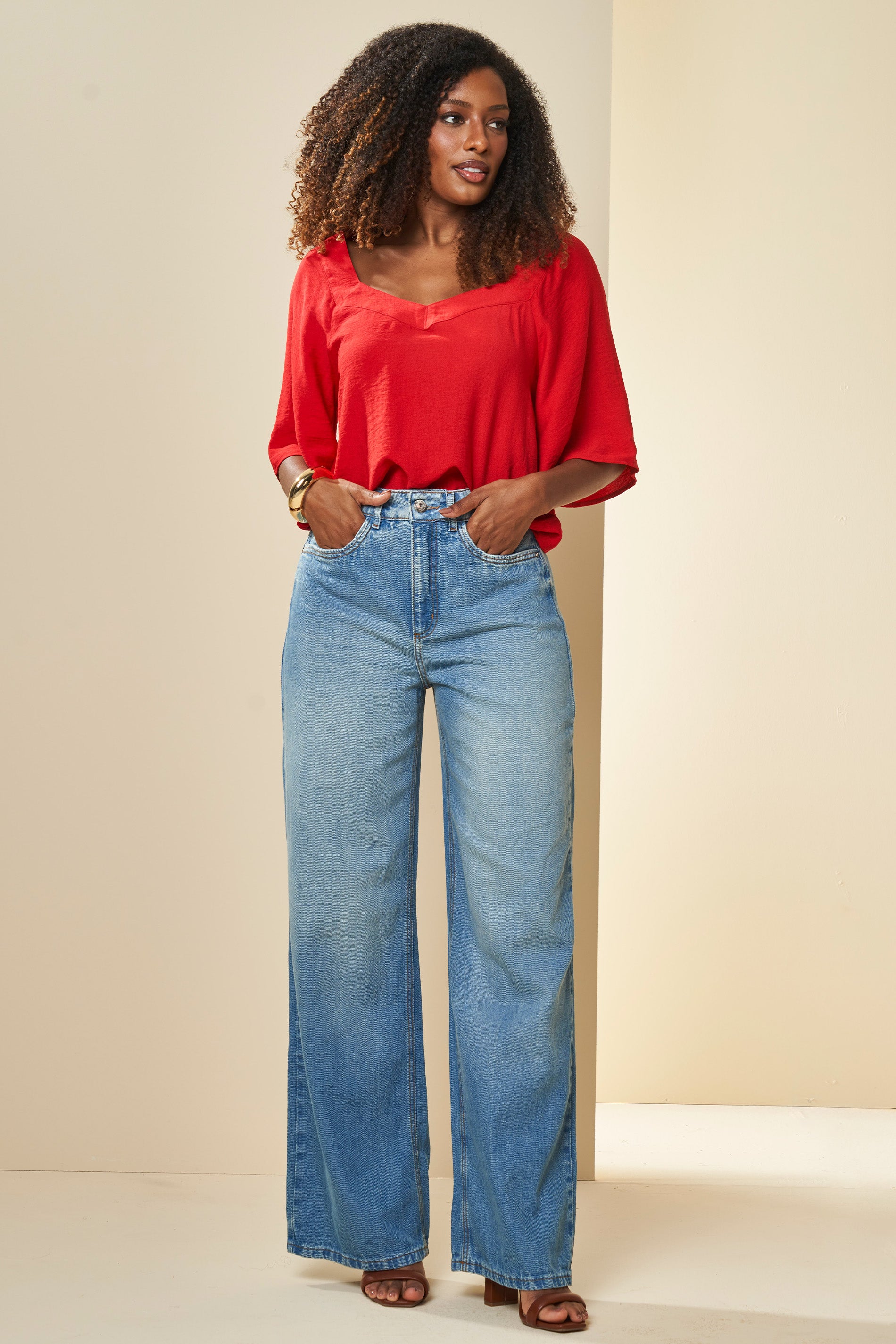 Calça Jeans Wide Leg Lusitana Cintura Alta