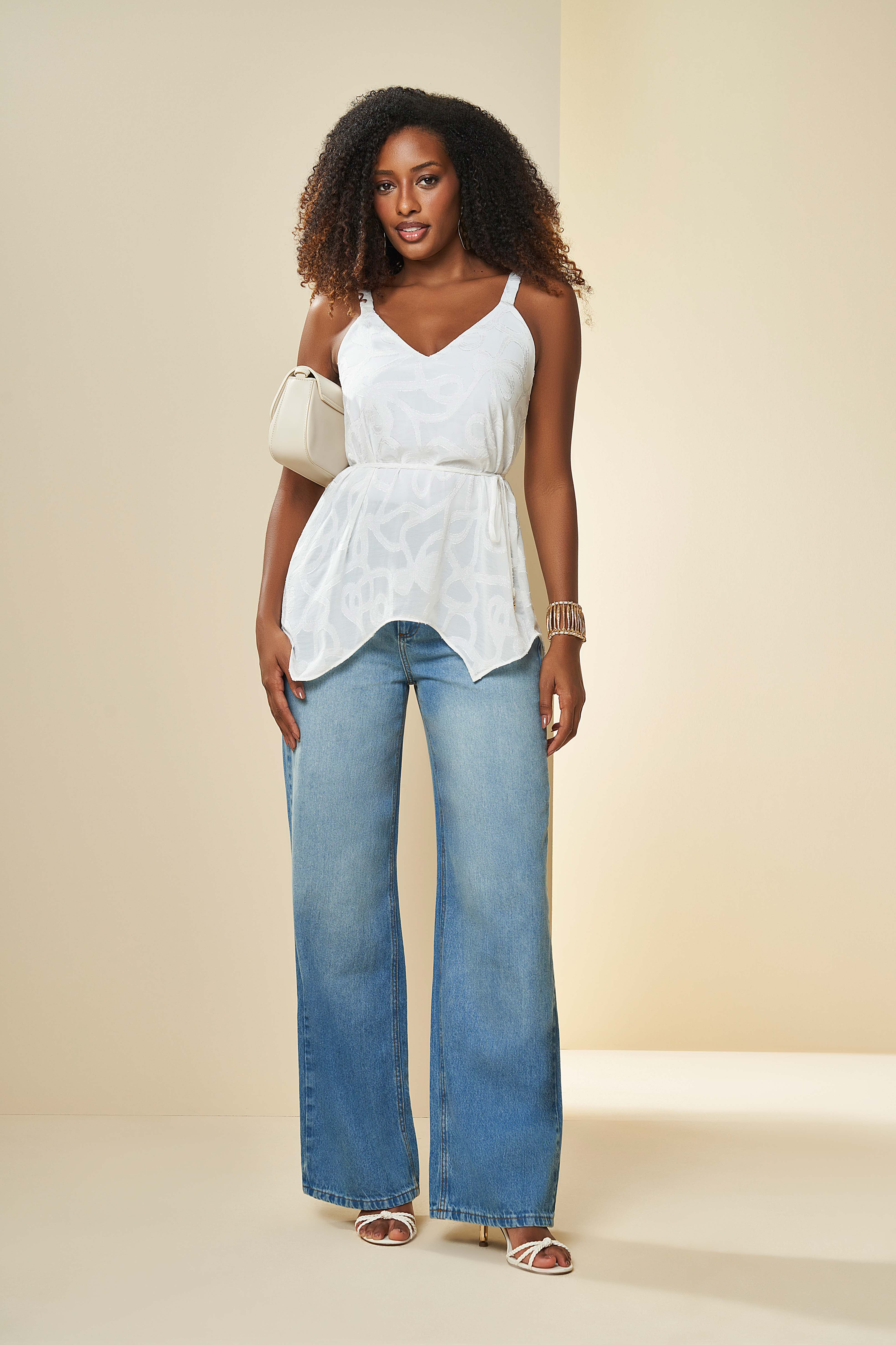 Calça Jeans Wide Leg Lusitana Cintura Alta