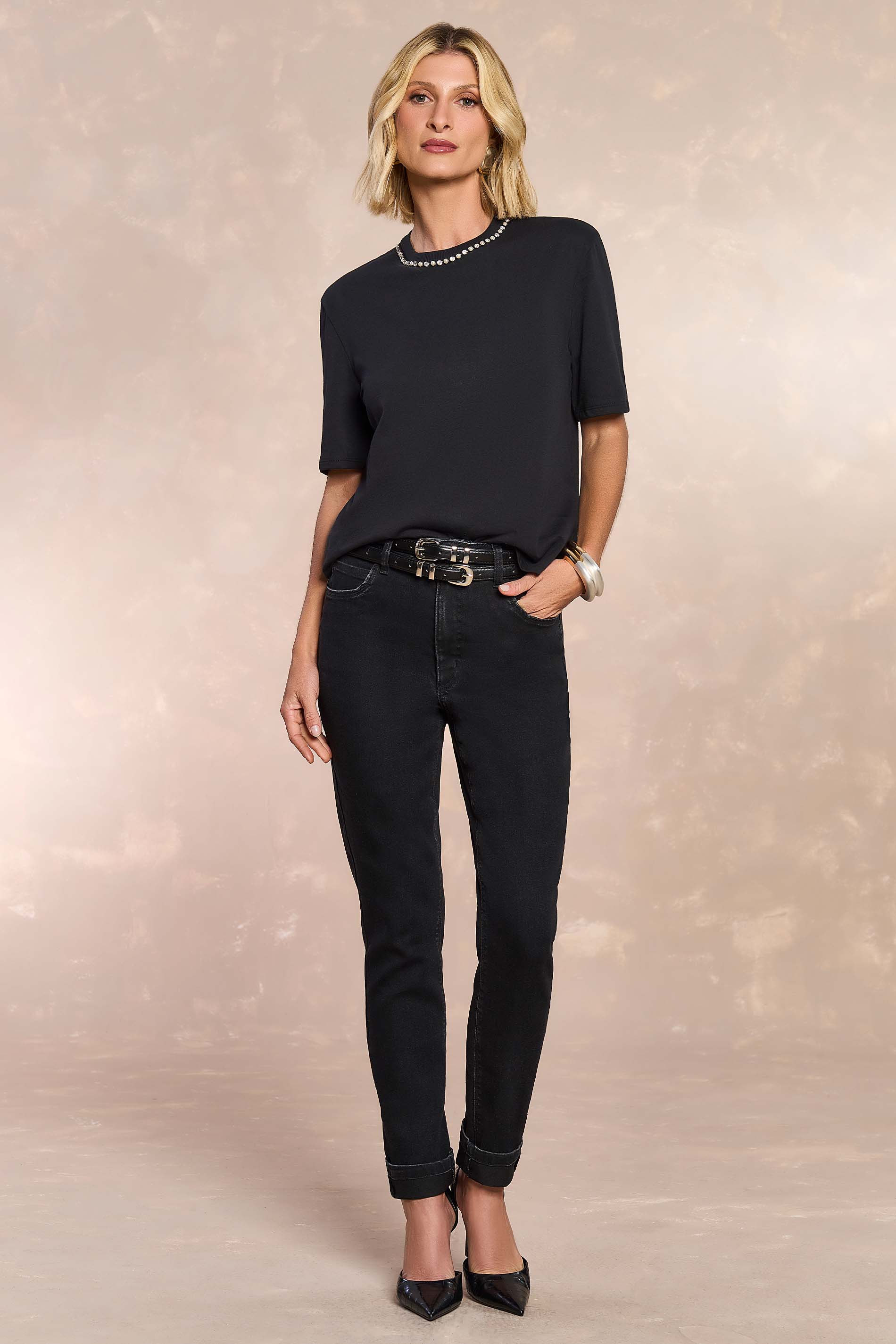 Calça Skinny Flora Jardim Boho em Denim