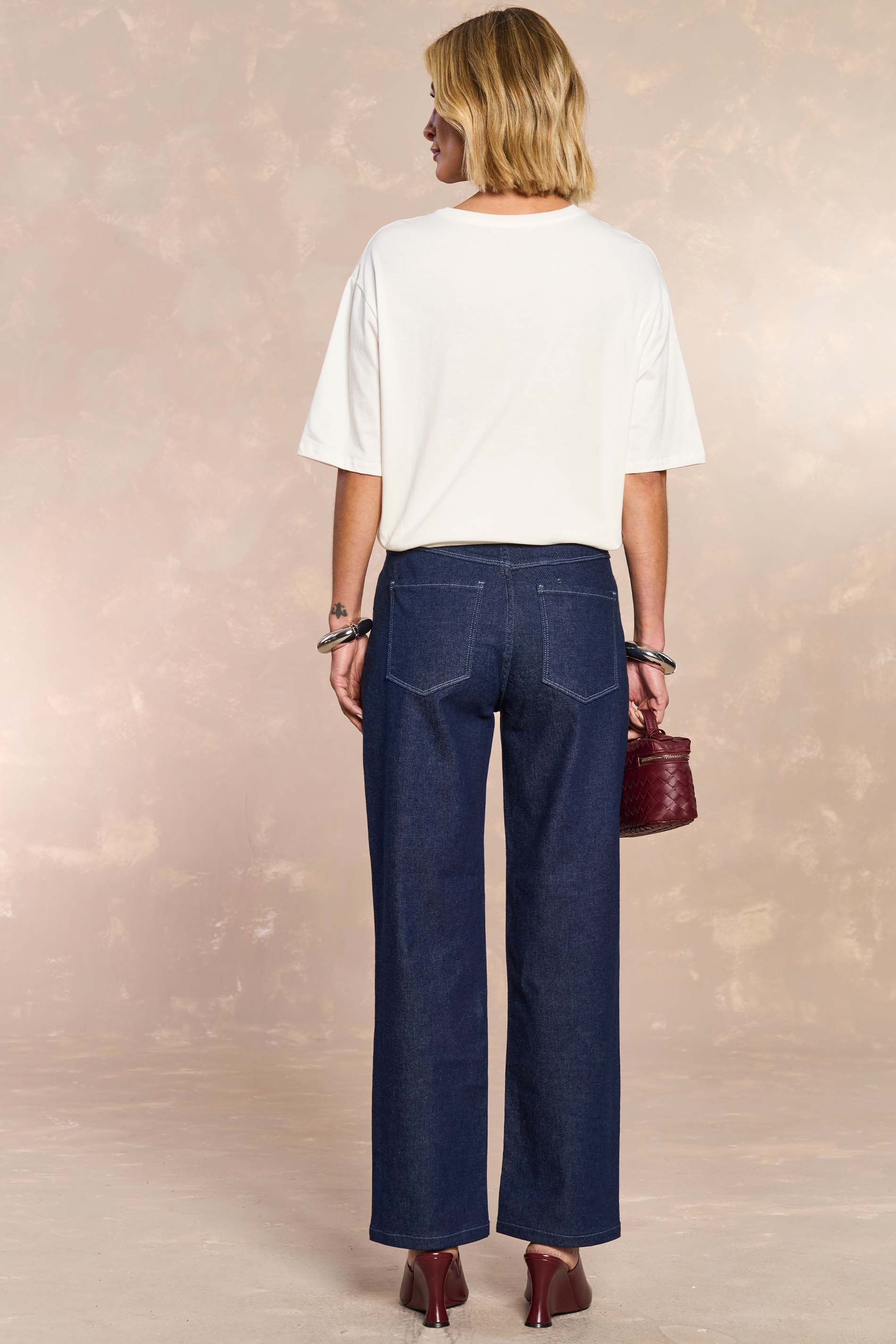 Calça Reta Slim Jardim Boho em Denim