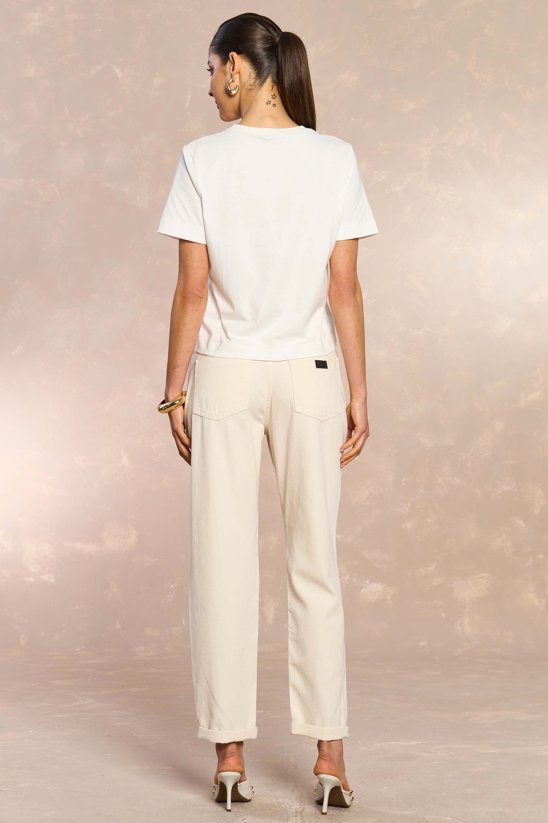 Calça Mom Retrô Glam em Sarja