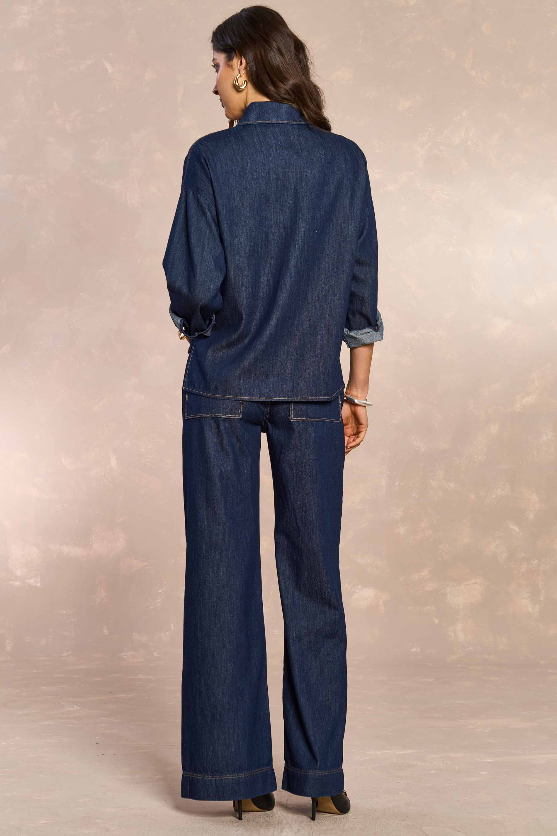 Calça Wide Leg Retrô Glam em Denim