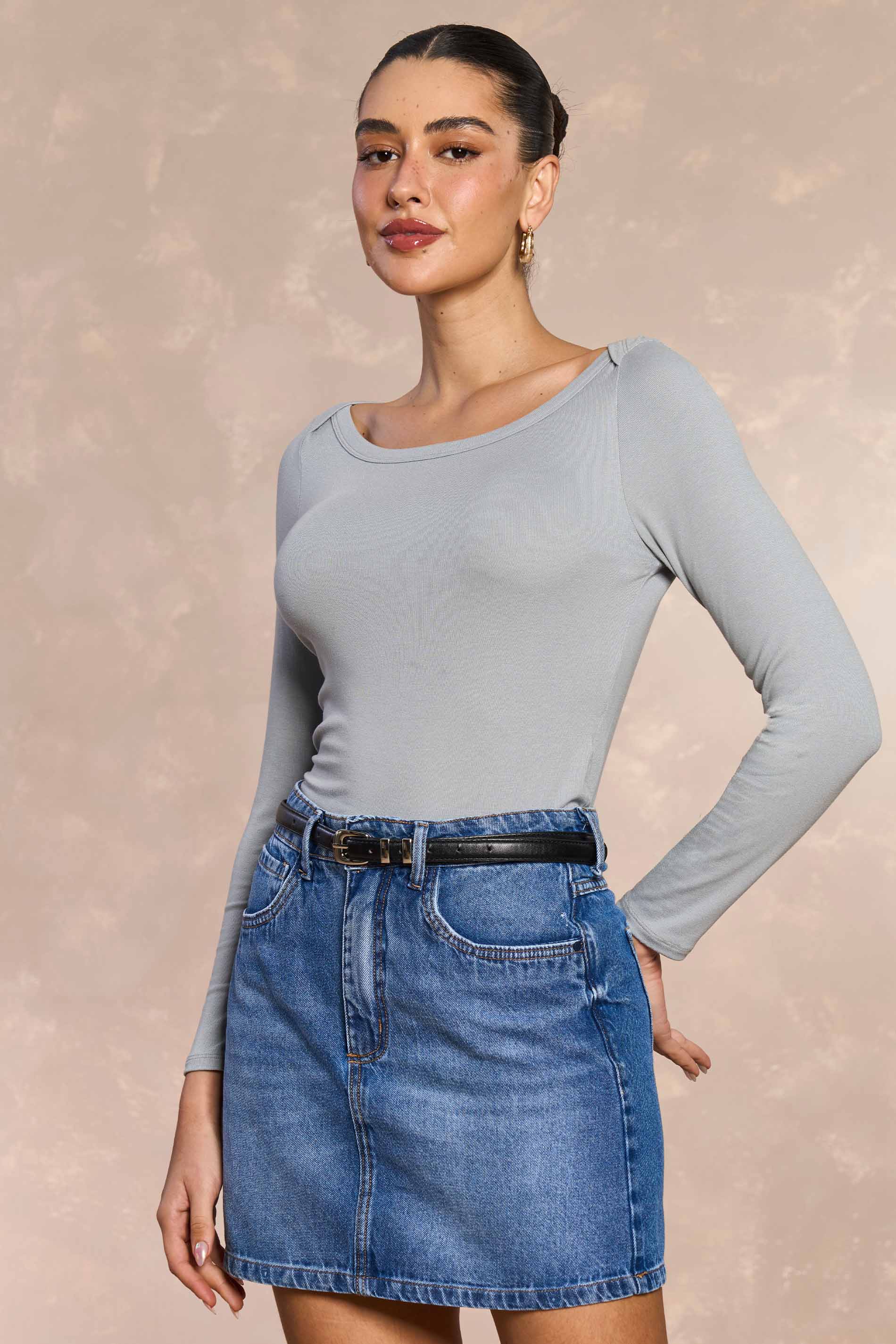 Saia Curta Aquarela Rose em Denim