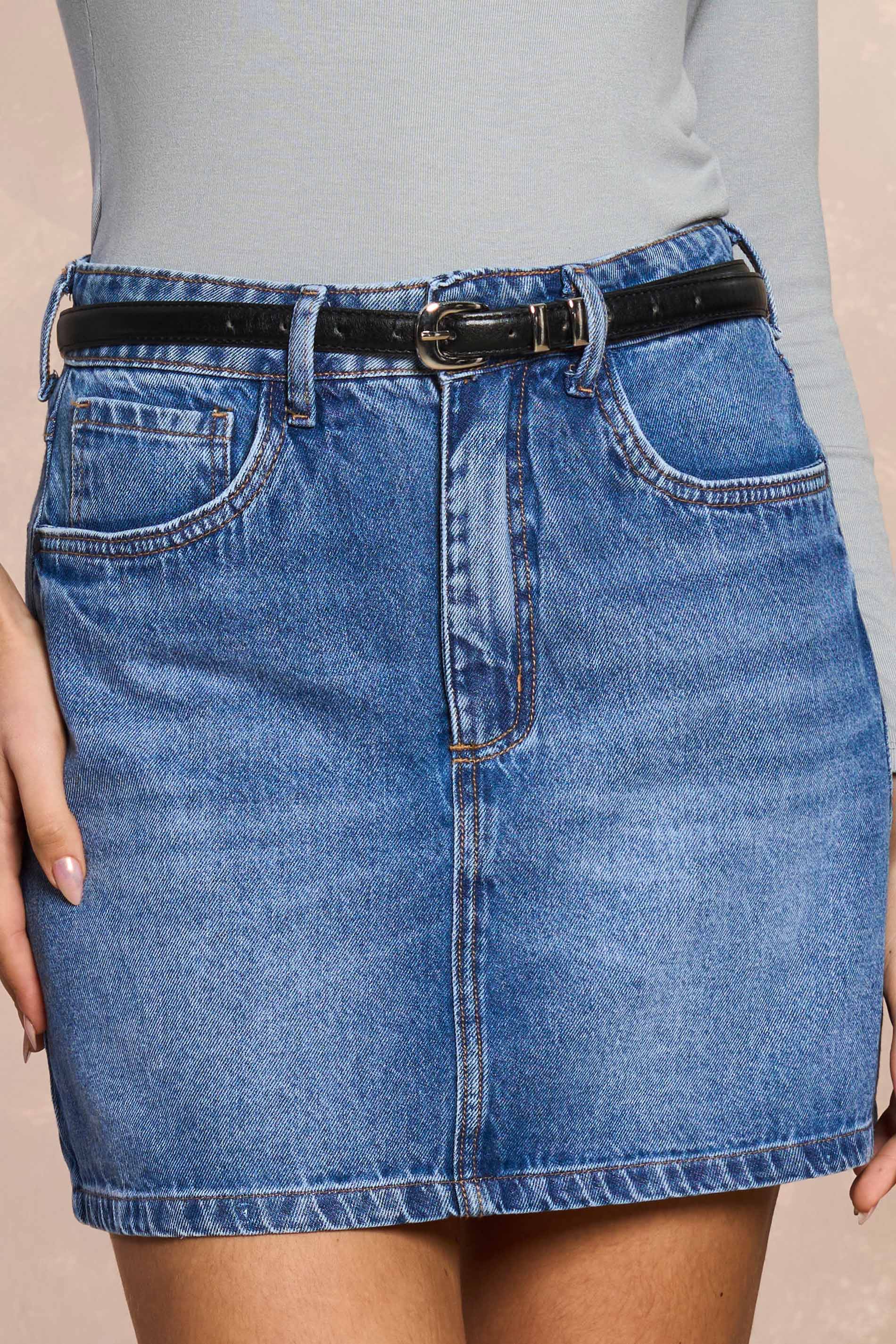 Saia Curta Aquarela Rose em Denim