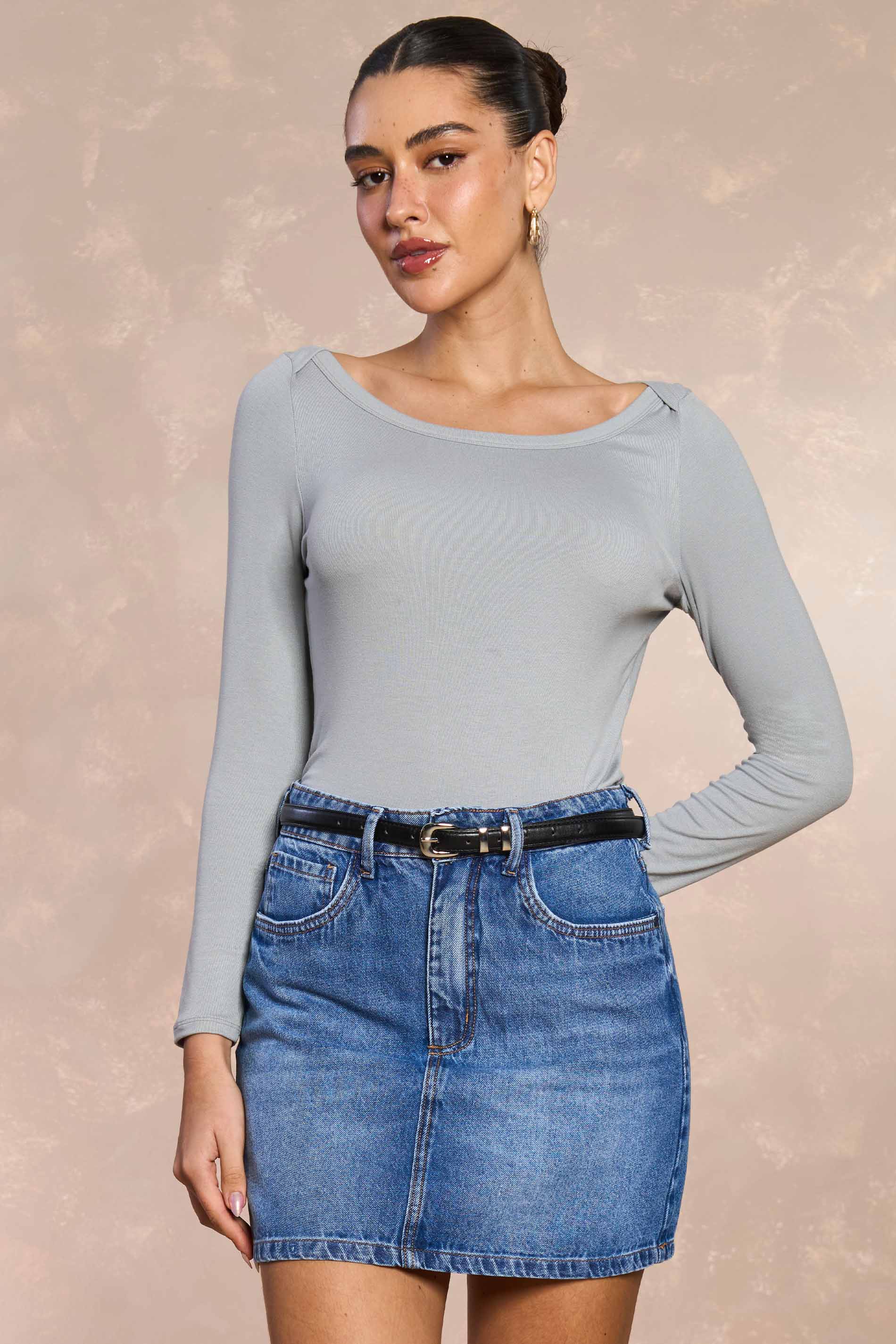 Saia Curta Aquarela Rose em Denim