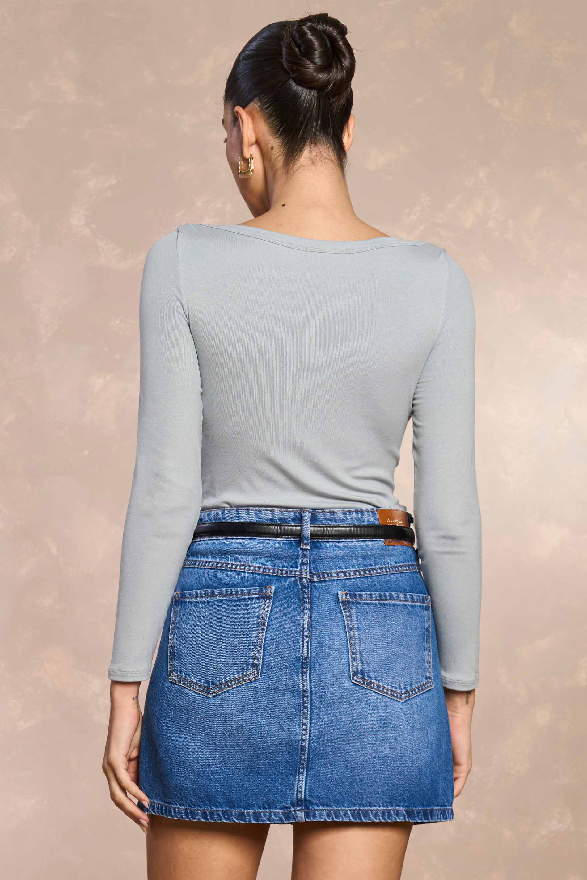 Saia Curta Aquarela Rose em Denim