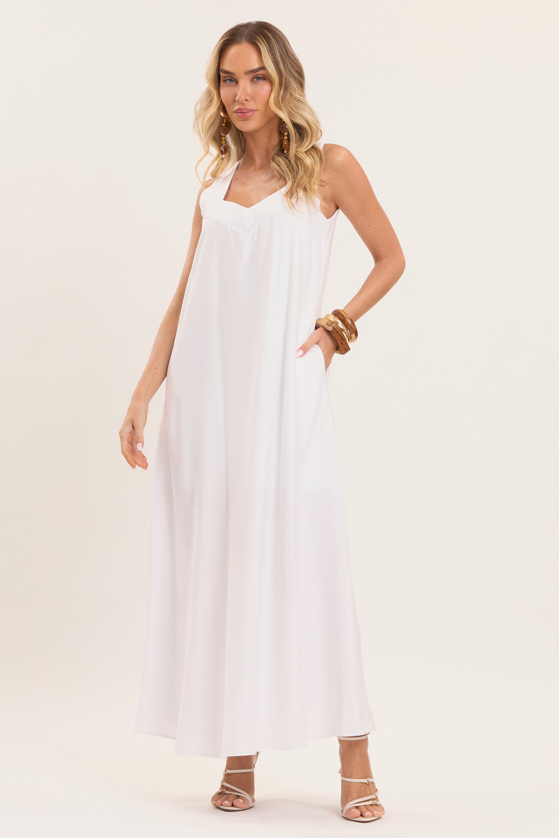 Vestido Longo Nature com Bolsos