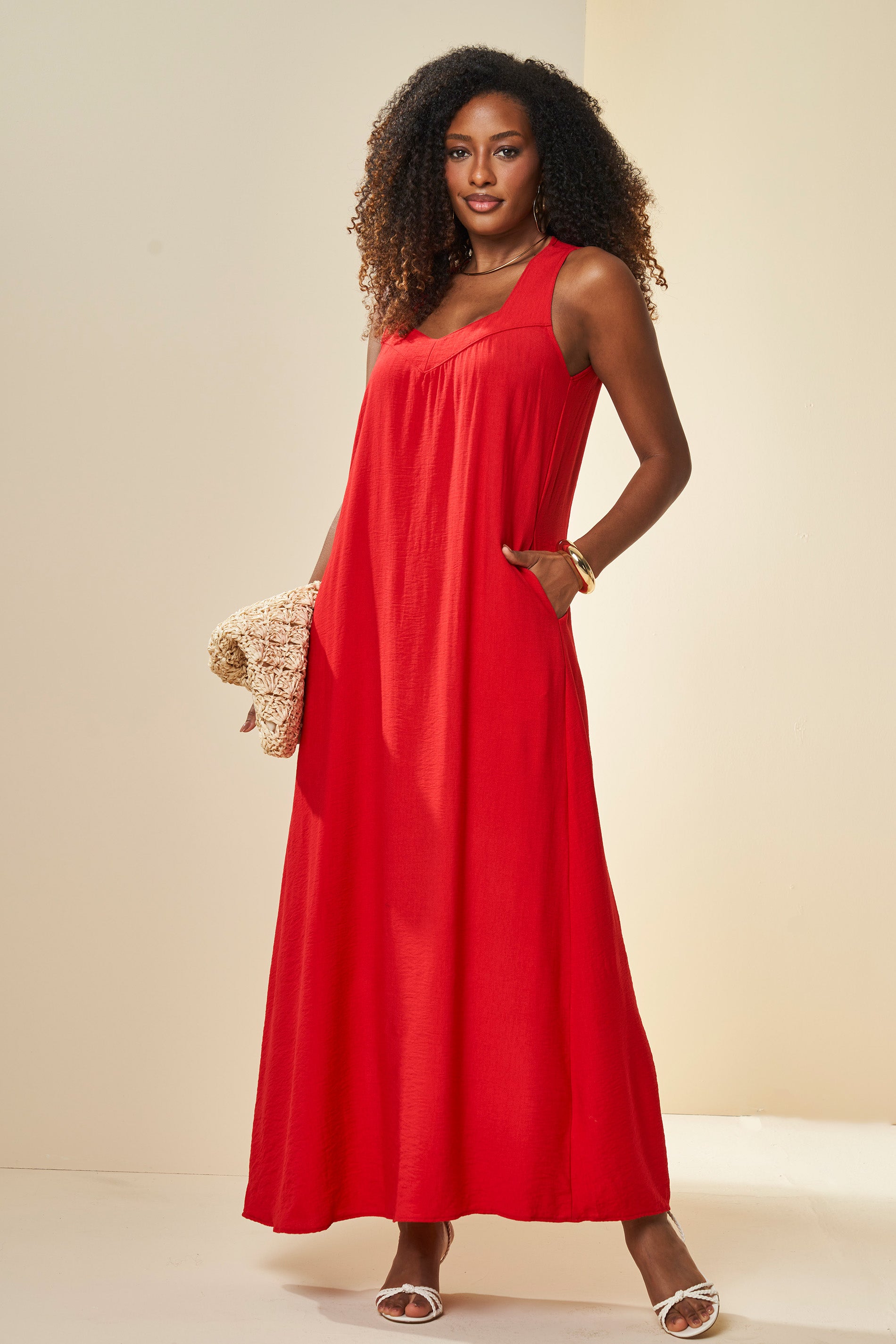 Vestido Longo Nature com Bolsos