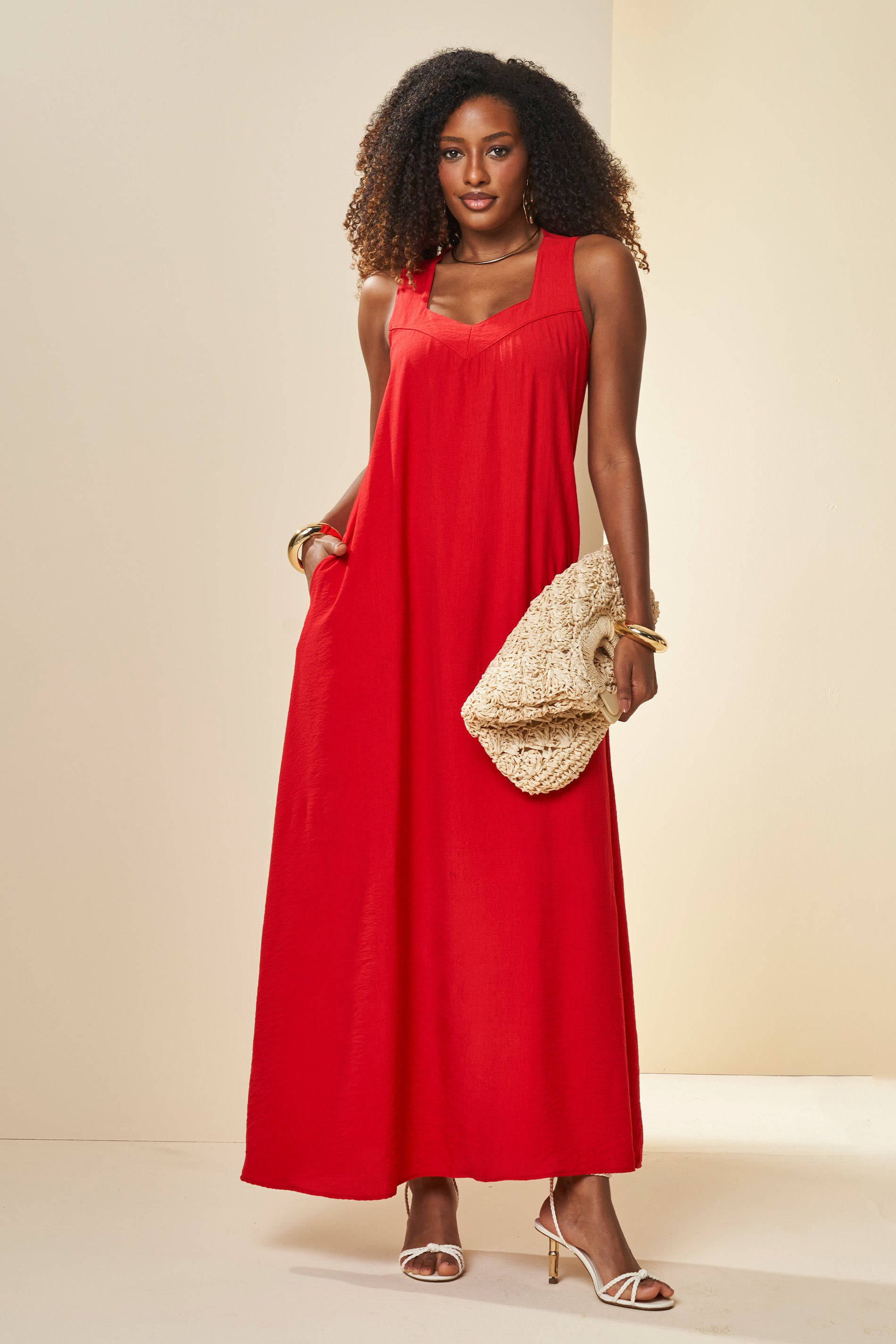 Vestido Longo Nature com Bolsos